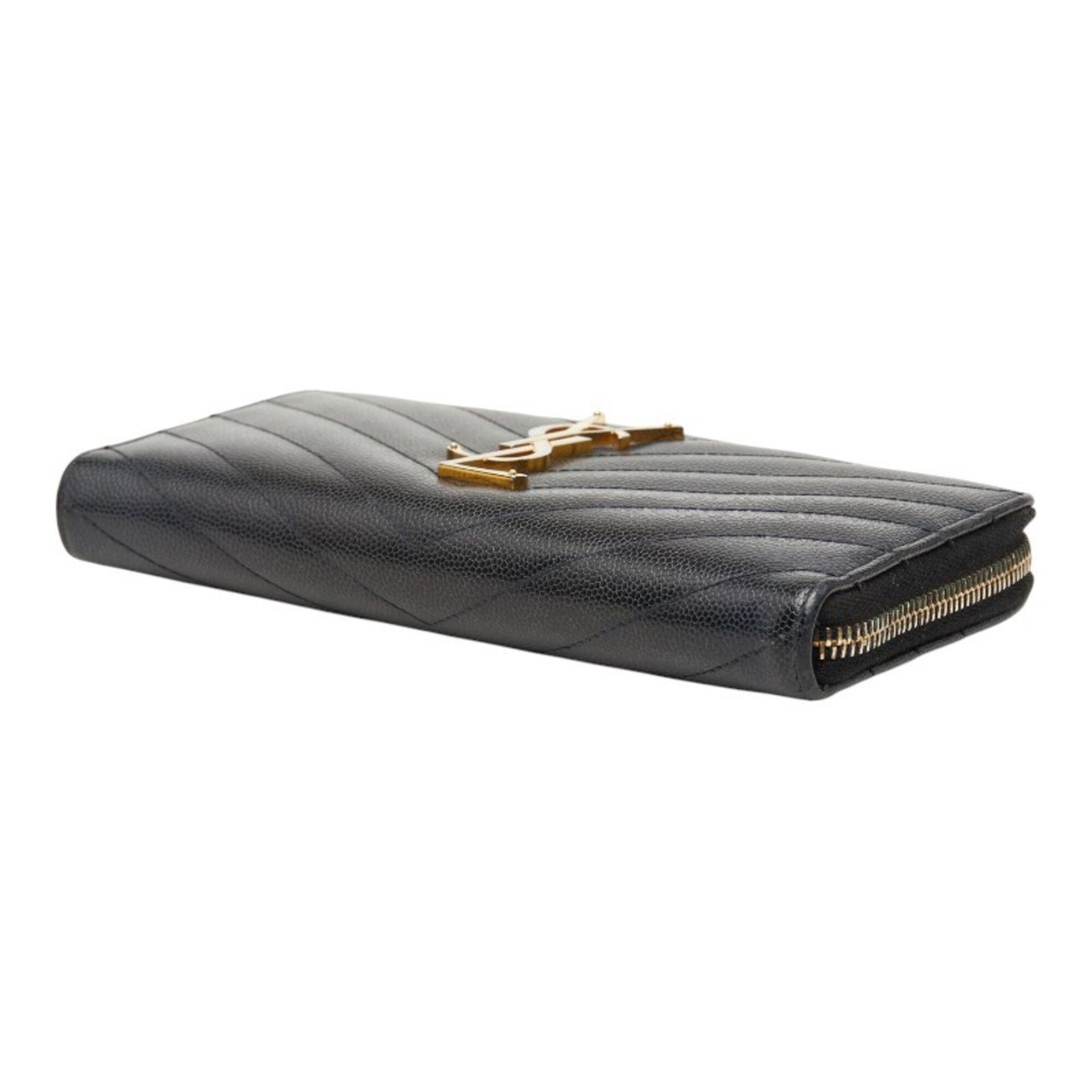 Saint Laurent Black Leather Long Wallet (Bi-Fold) (Pre-Owned)