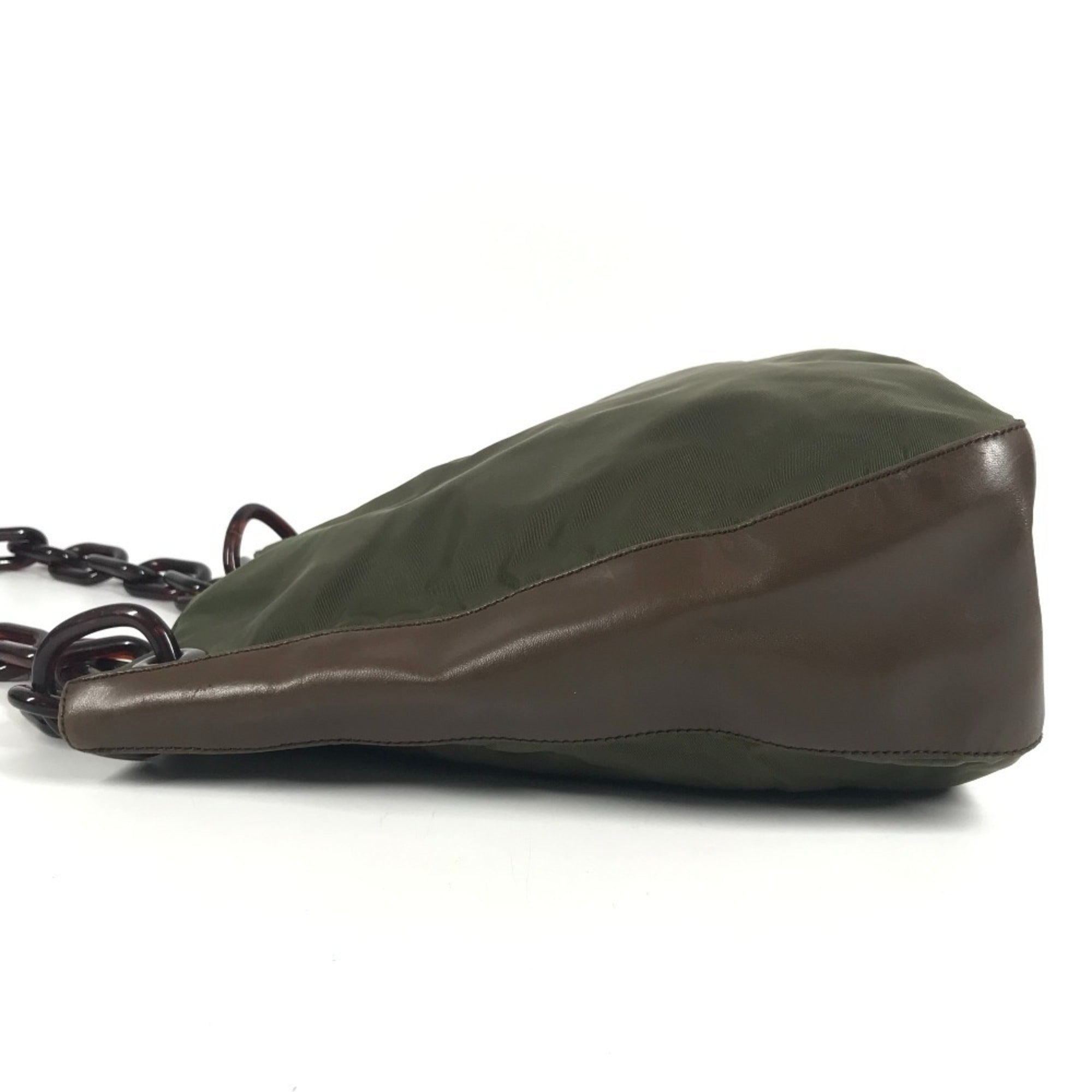 Prada Brown Khaki Leather Nylon Shoulder Bag Tote Bag (Pre-Owned)