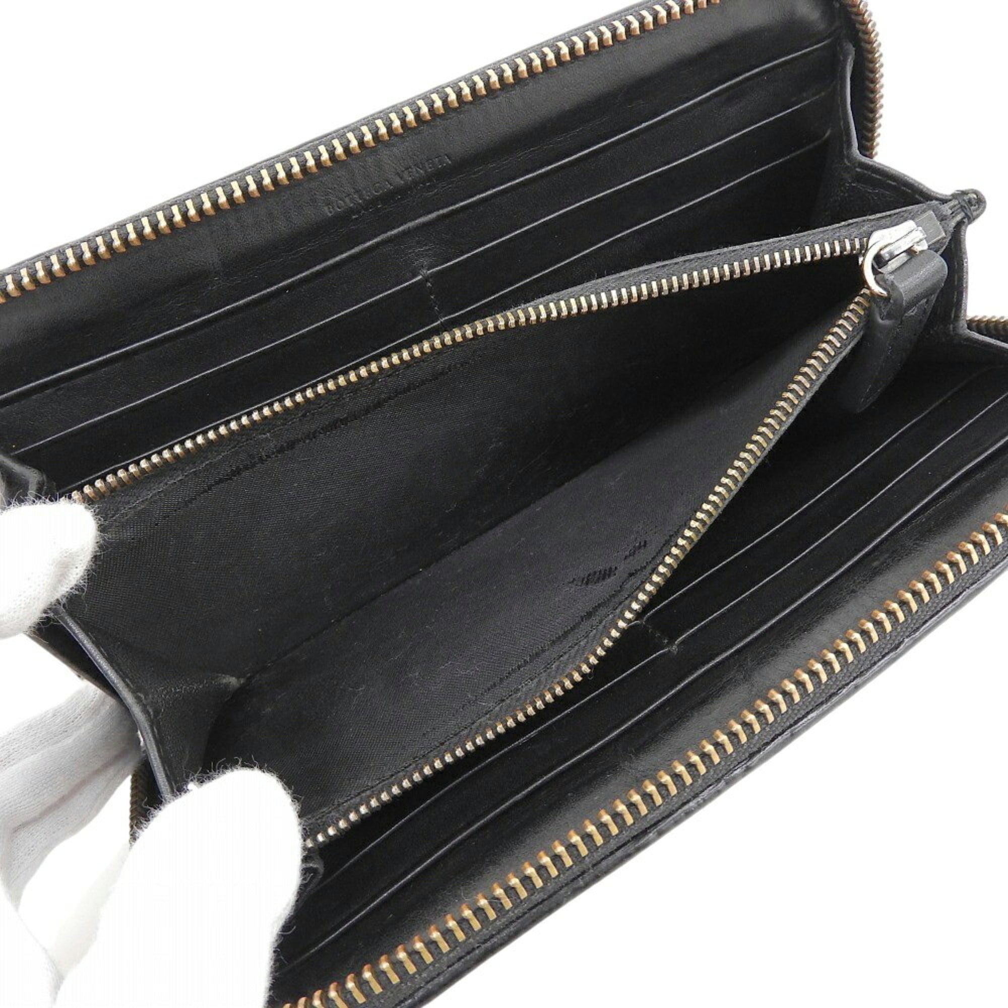 Bottega Veneta Black Intrecciato Long Wallet (Bi-Fold) (Pre-Owned)
