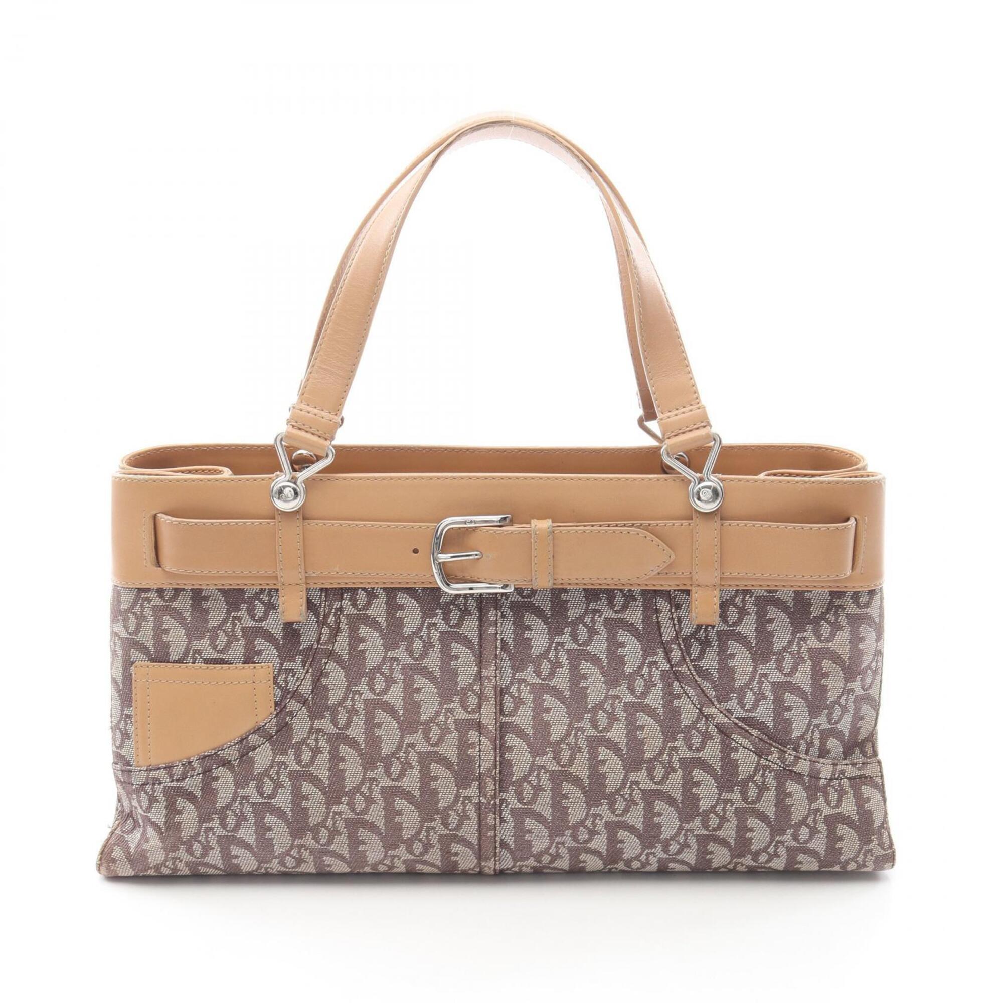 Christian Dior Trotter Beige Brown Canvas Leather Handbag (Pre-Owned)