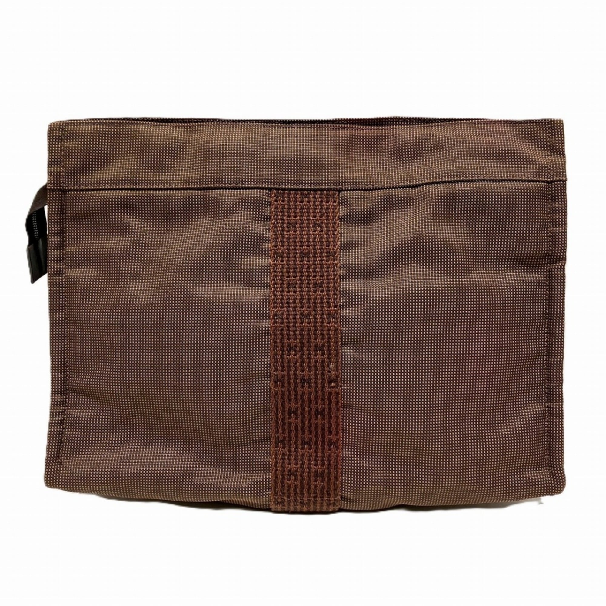 Hermes Brown Canvas Clutch Bag Pouch (Pre-Owned)