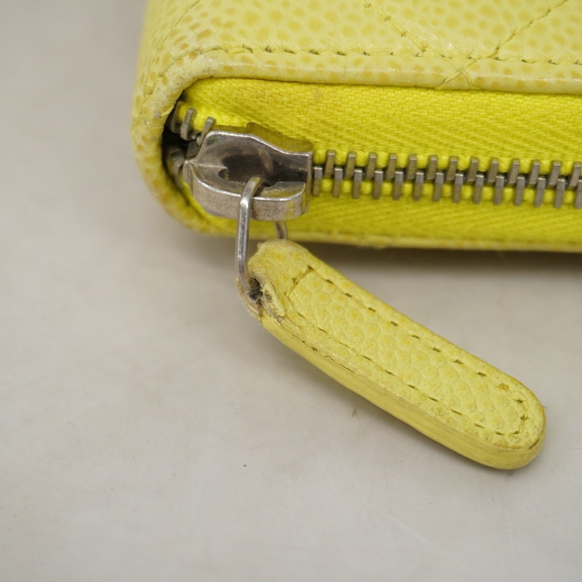 Chanel Yellow Grained Calfskin Long Wallet (Bi-Fold) (Pre-Owned)