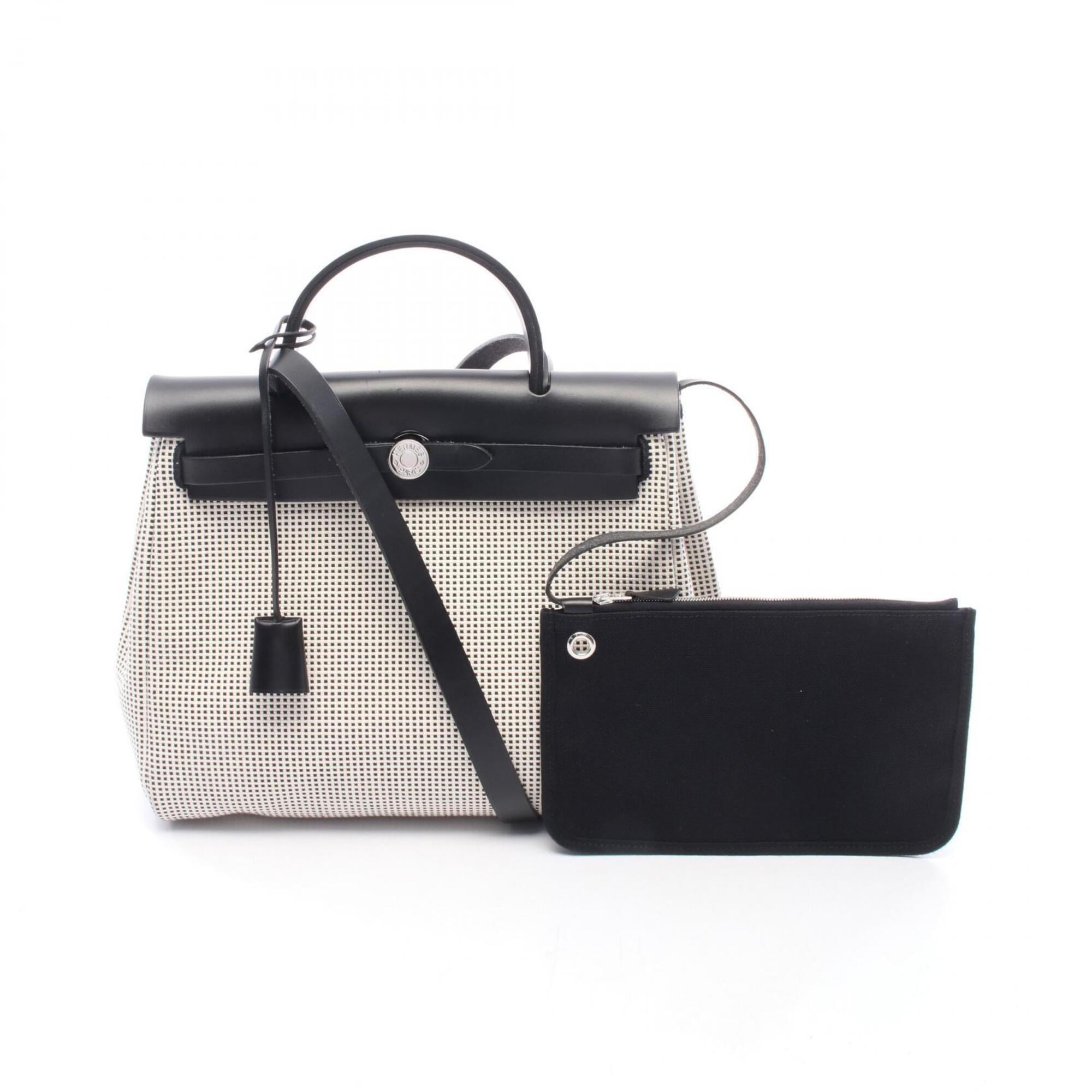Hermes Black White Canvas Handbag (Pre-Owned)