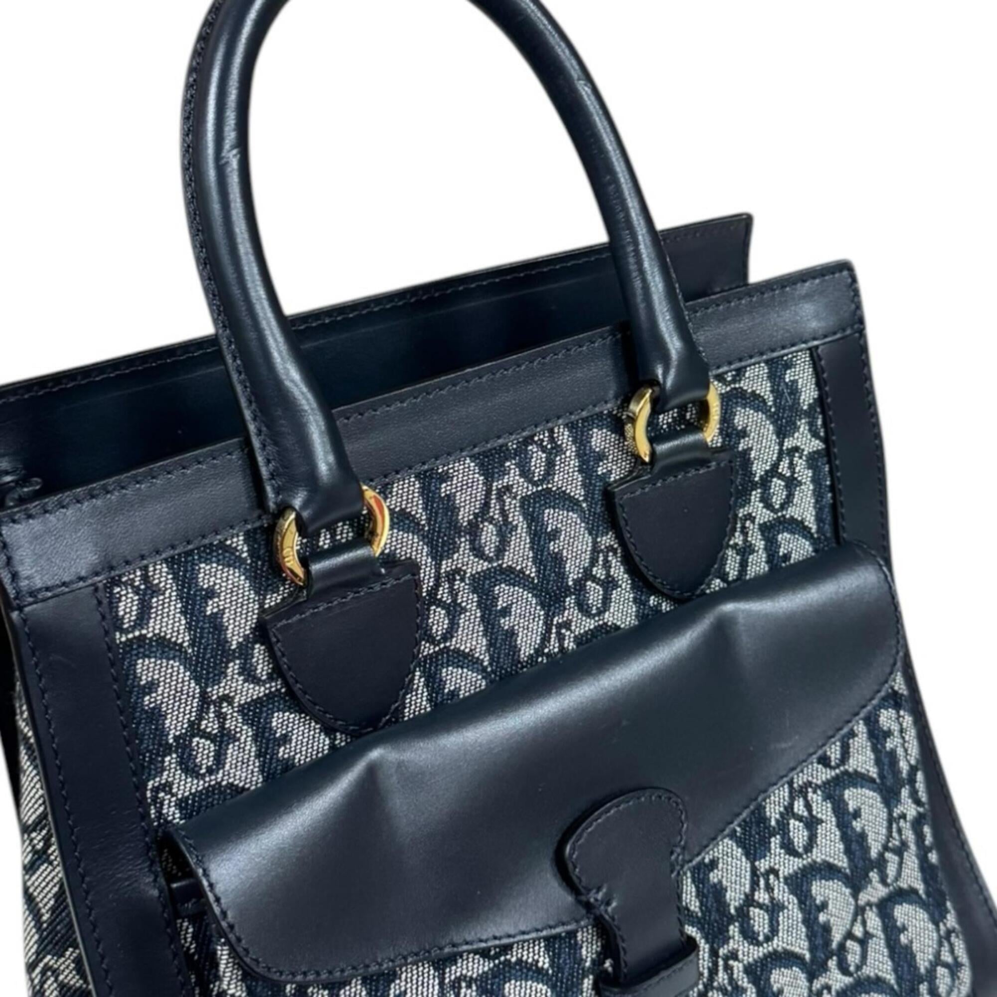 Christian Dior Navy Leather Jacquard Handbag (Pre-Owned)
