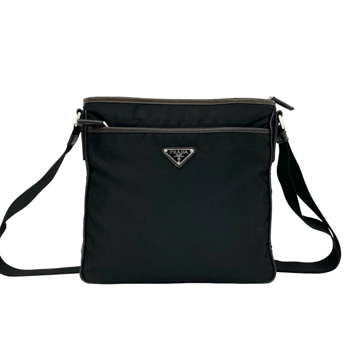 Prada Black Brown Nylon Leather Shoulder Bag (Pre-Owned)