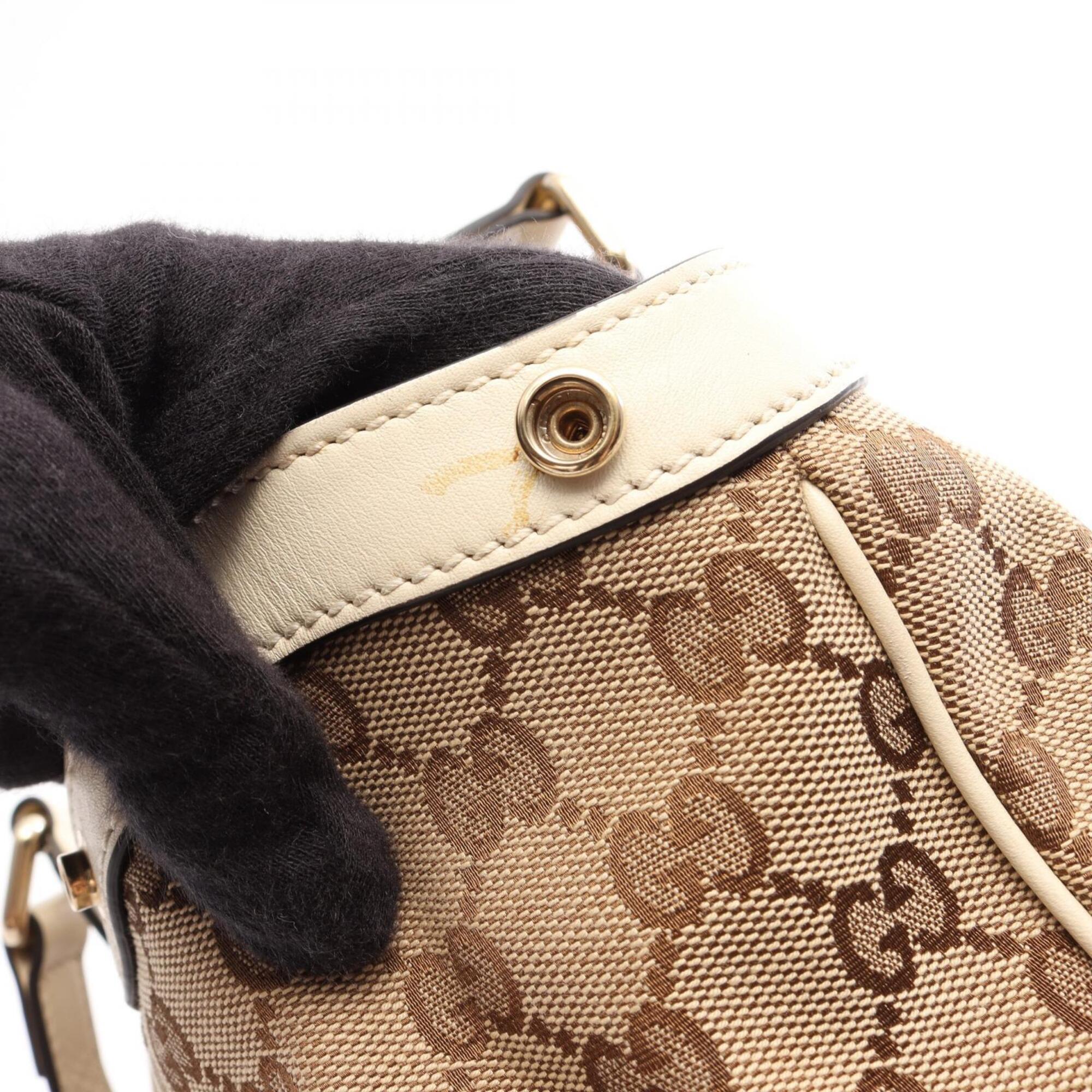 Gucci Beige White Canvas Leather Handbag Tote Bag (Pre-Owned)