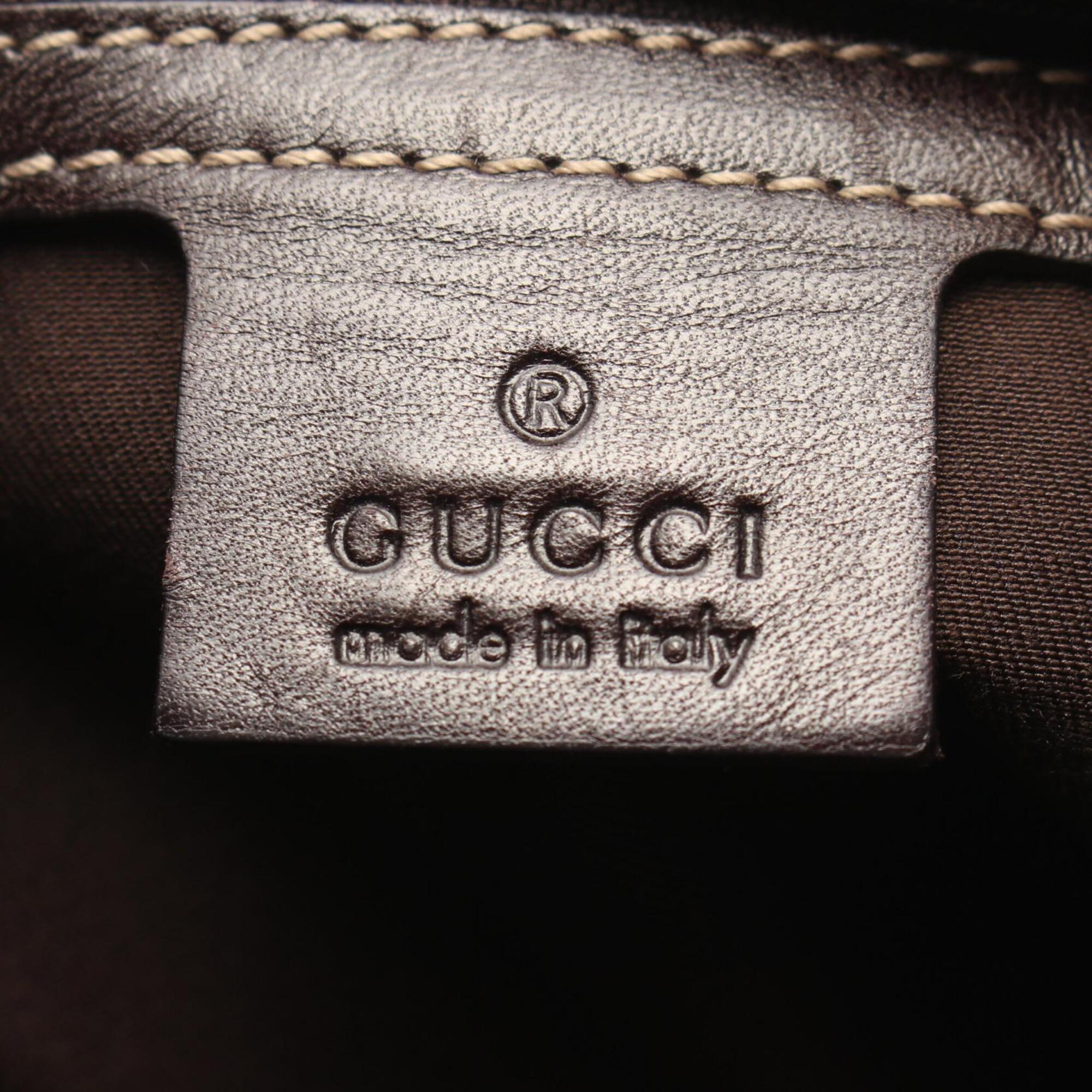 Gucci Gg Canvas Beige Brown Gg Canvas Leather Handbag Tote Bag (Pre-Owned)
