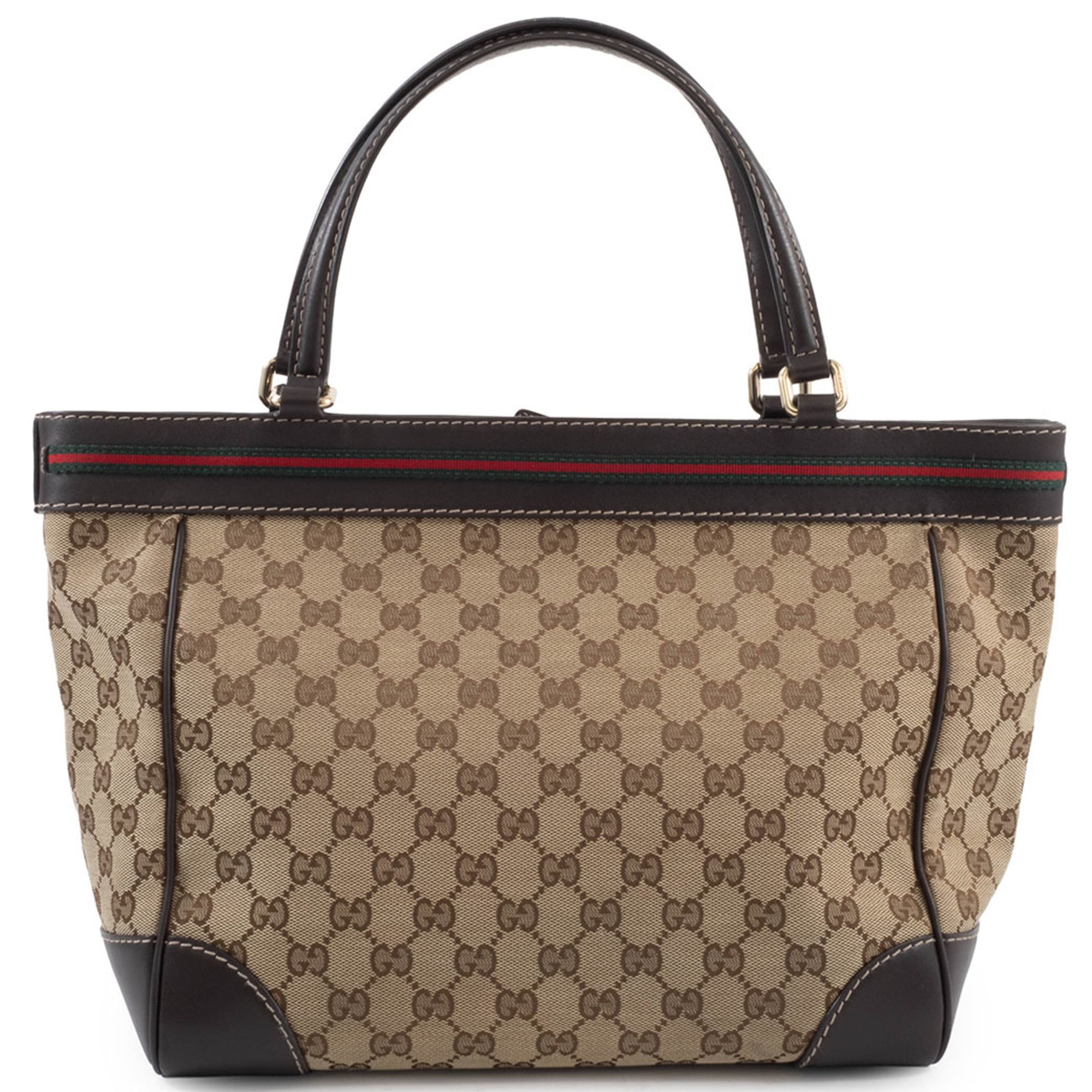 Gucci Gg Canvas Beige Brown Gg Canvas Leather Handbag (Pre-Owned)