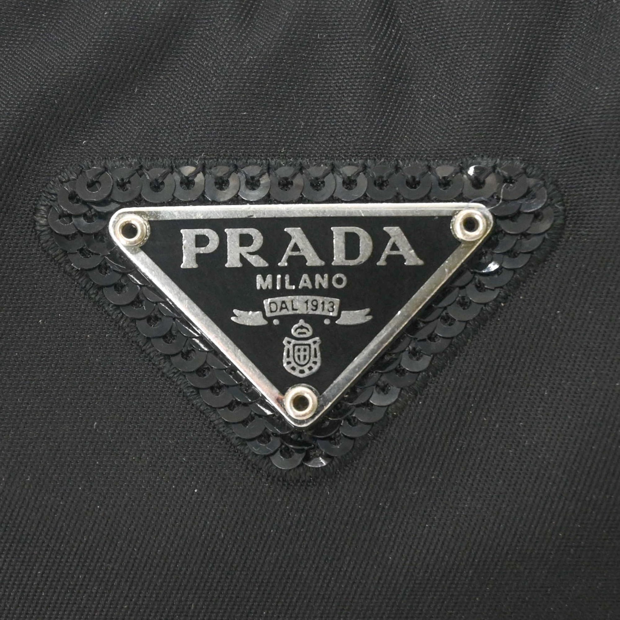 Prada Black Nylon Leather Spangles Handbag Shoulder Bag (Pre-Owned)
