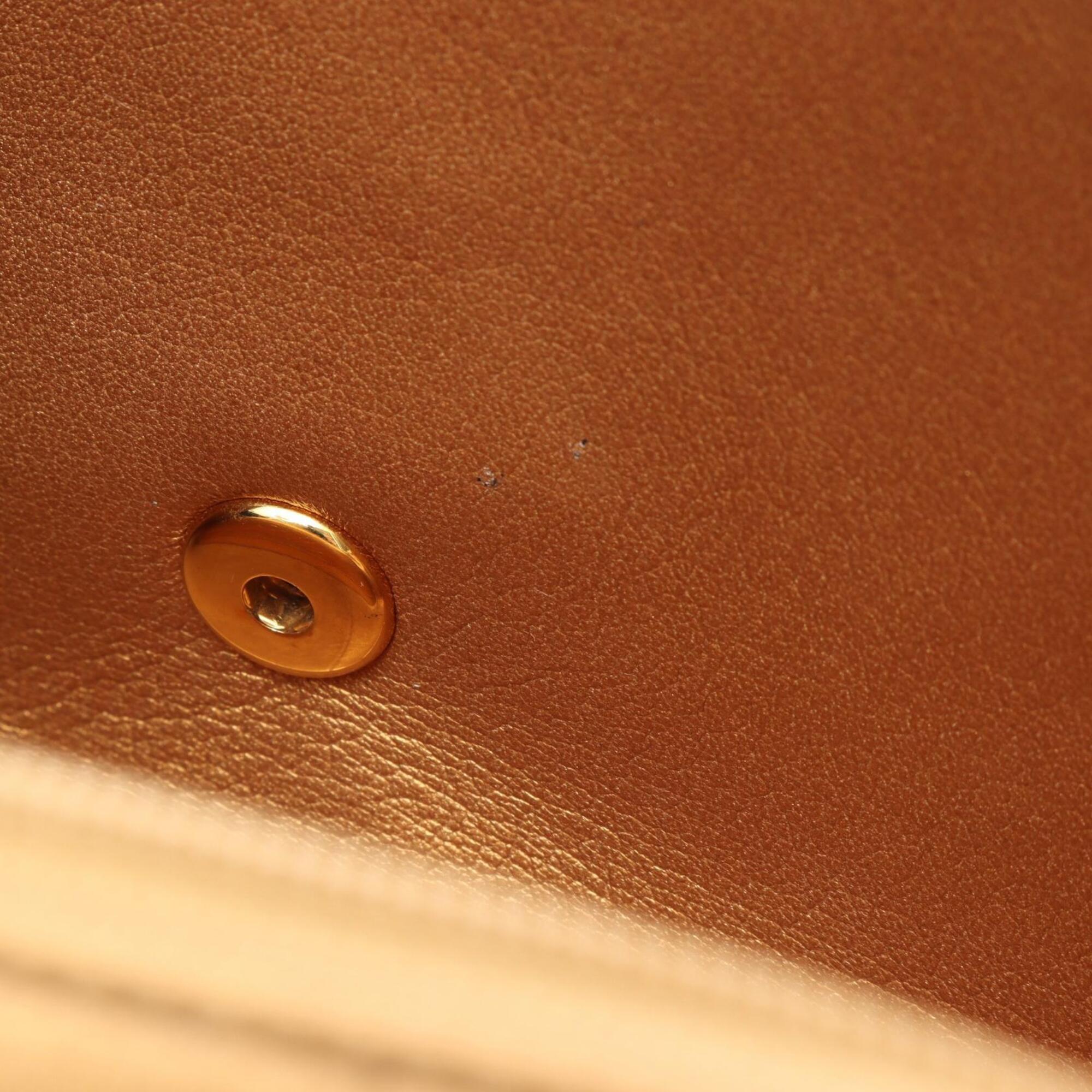 Chanel Gold Brown Leather Handbag Shoulder Bag (Pre-Owned)