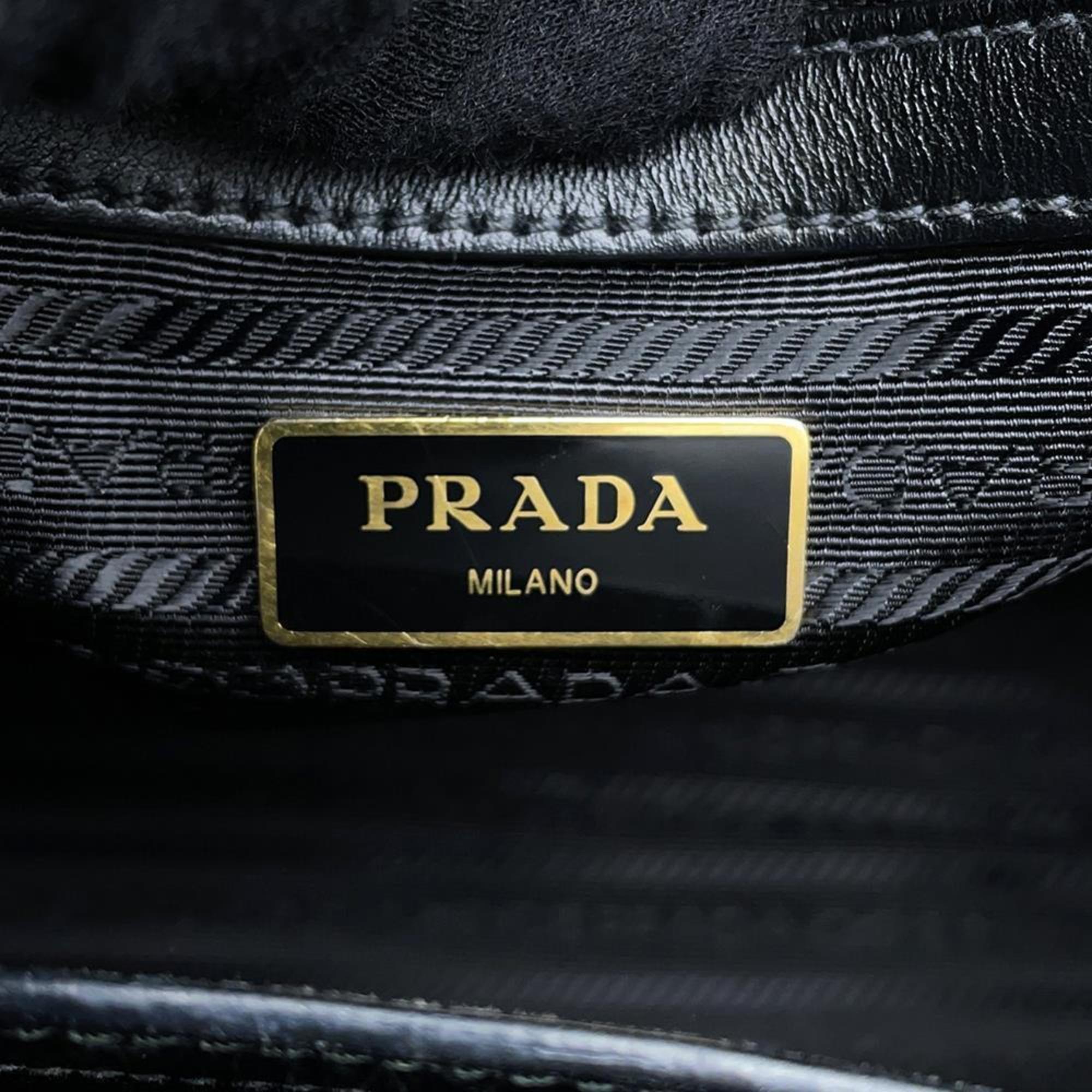 Prada Black Leather Shoulder Bag Tote Bag (Pre-Owned)