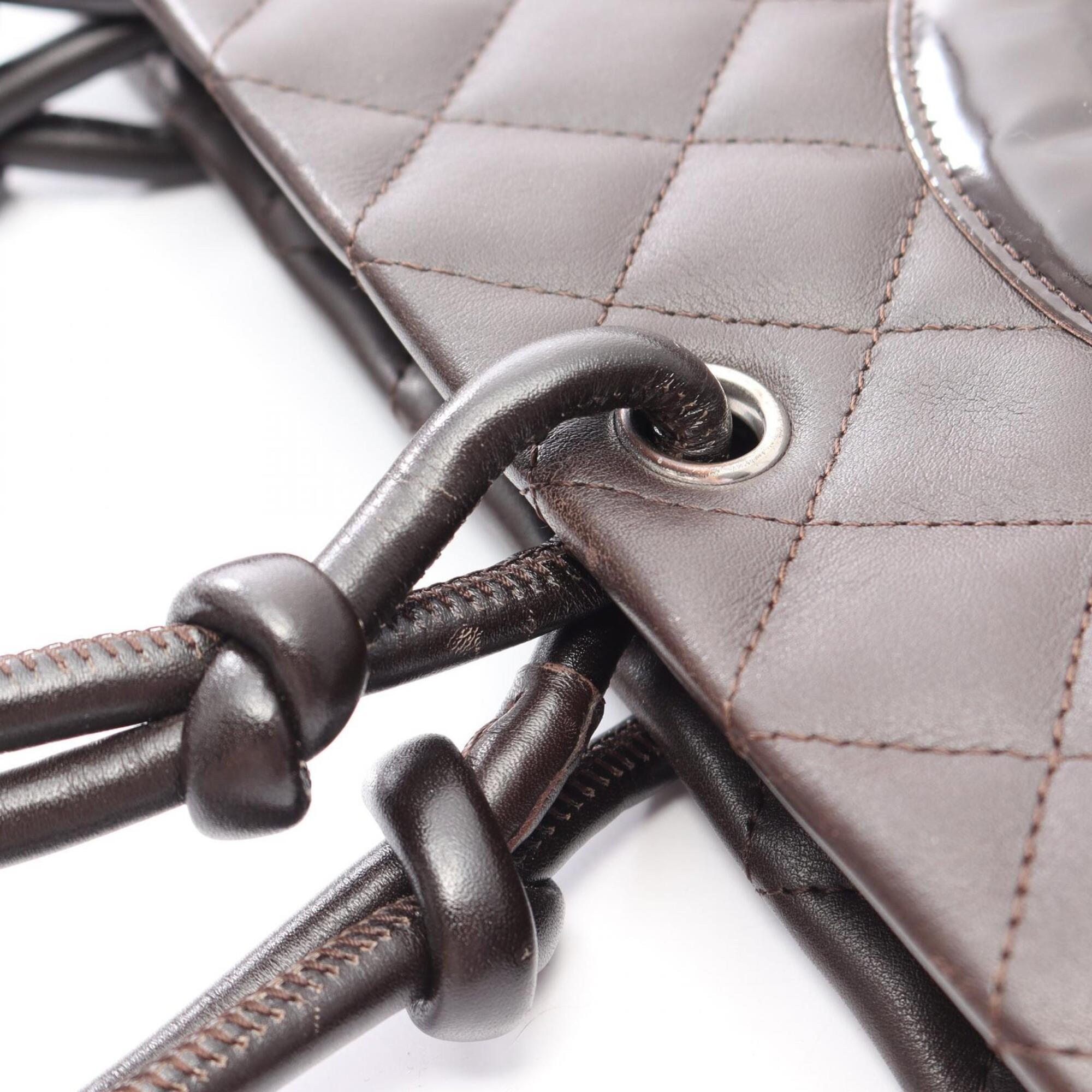 Chanel Brown Leather Patent Leather Handbag Tote Bag (Pre-Owned)