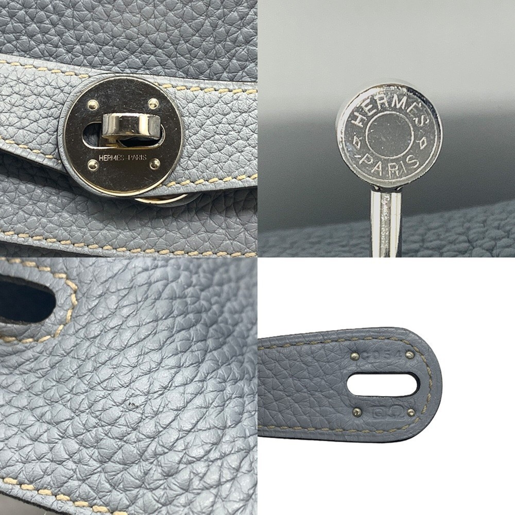 Hermes Lindy Blue Lin Taurillon Clemence Leather Handbag (Pre-Owned)