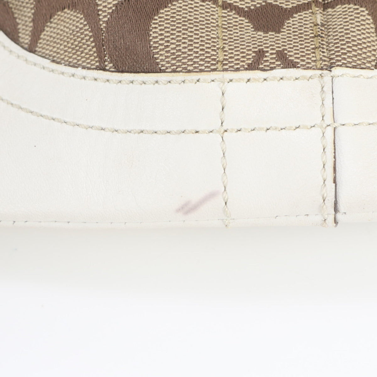 Coach Beige White Leather Canvas Handbag Shoulder Bag Tote Bag (Pre-Owned)