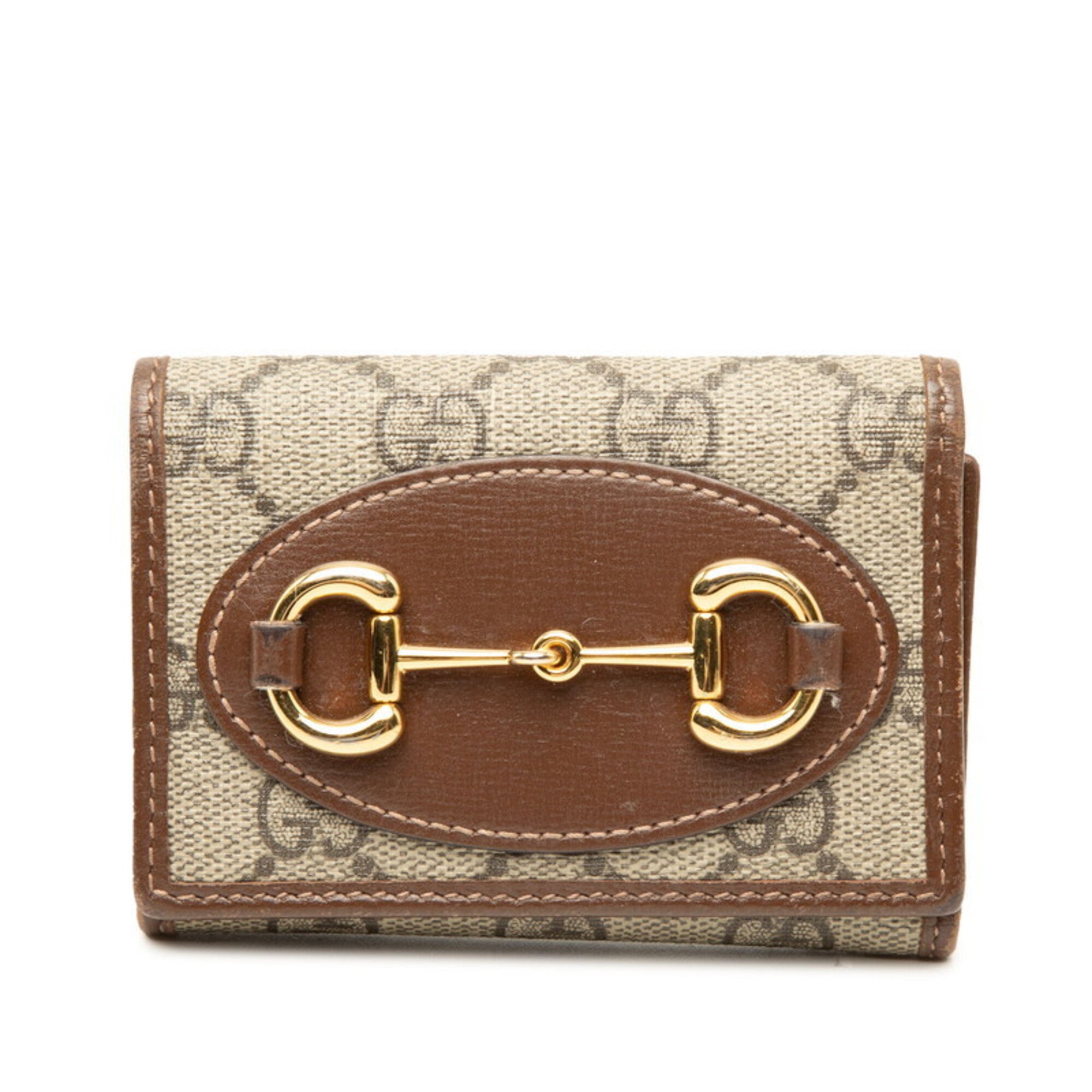 Gucci Gg Supreme Beige Brown Pvc Leather Wallet (Tri-Fold) (Pre-Owned)