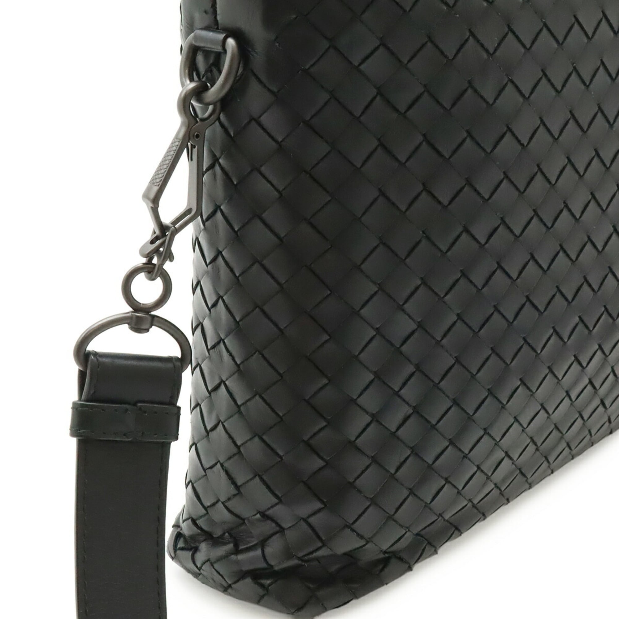 Bottega Veneta Intrecciato Black Leather Handbag Shoulder Bag (Pre-Owned)