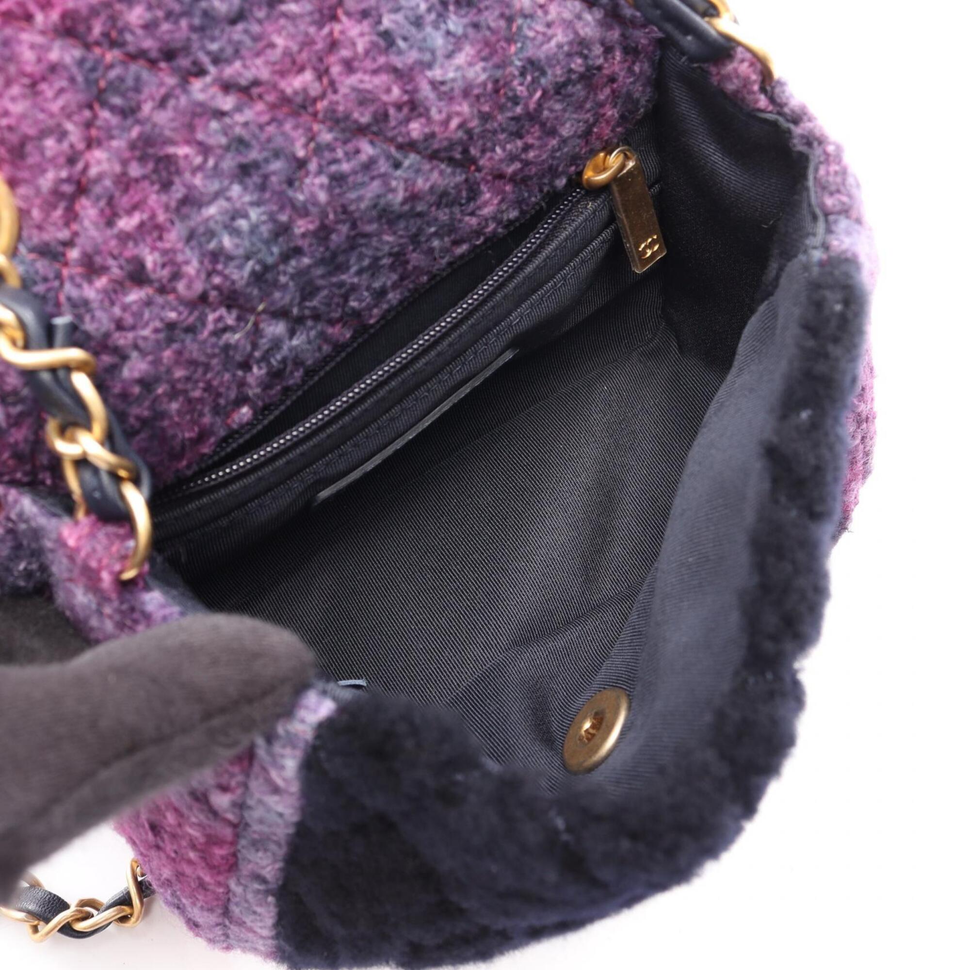 Chanel Navy Purple Fabric Fur Handbag Shoulder Bag (Pre-Owned)