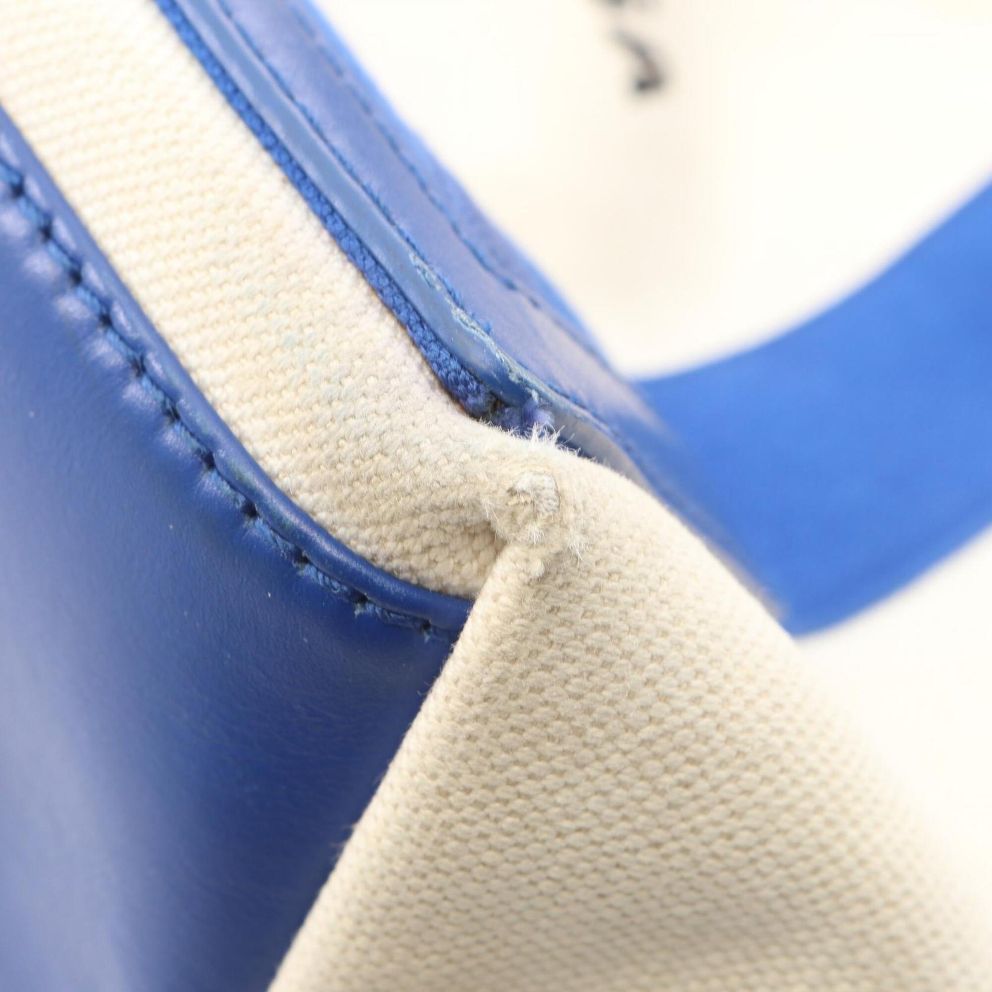 Balenciaga Blue White Canvas Leather Handbag Pouch Tote Bag (Pre-Owned)