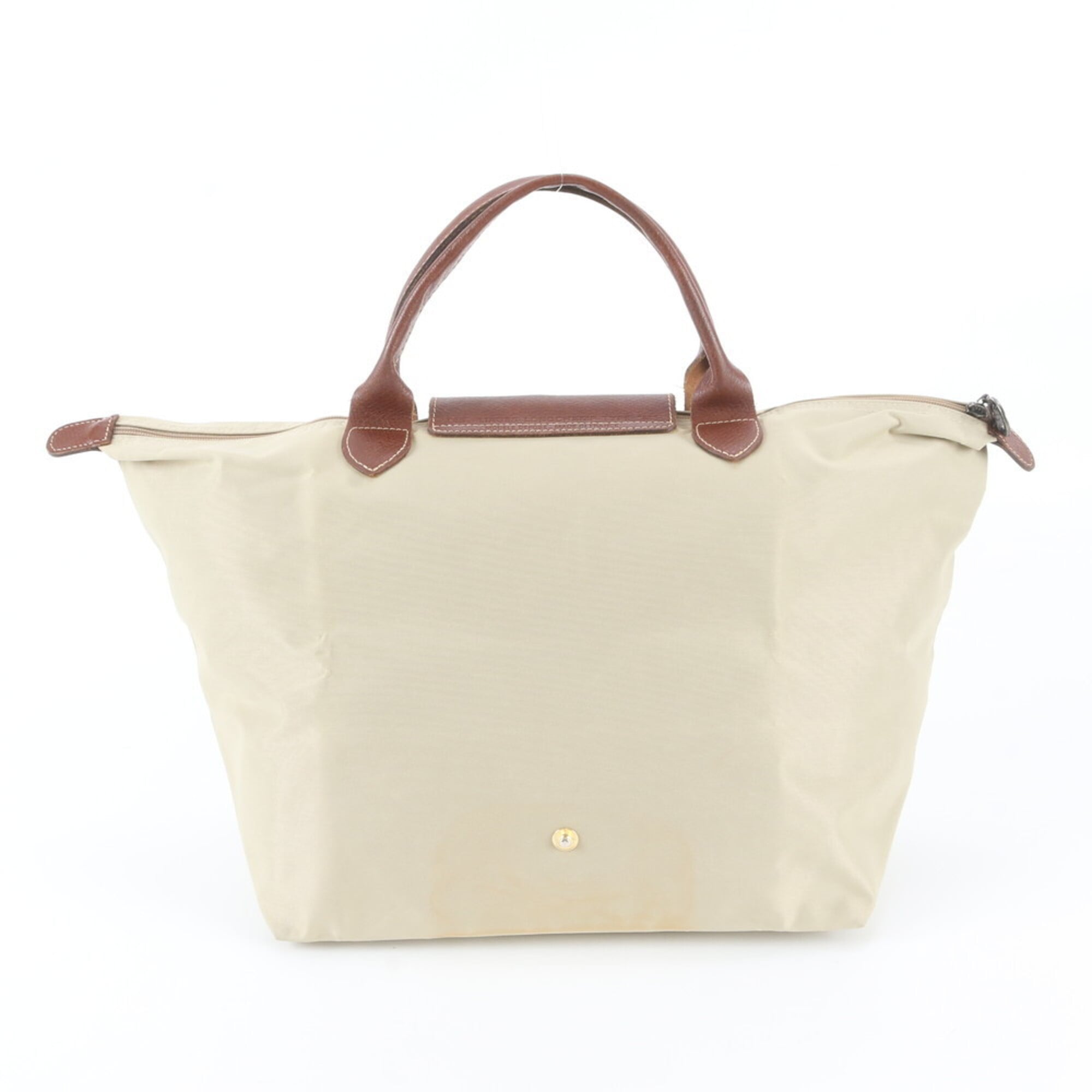 Longchamp Beige Brown Leather Nylon Handbag Shoulder Bag Tote Bag (Pre-Owned)