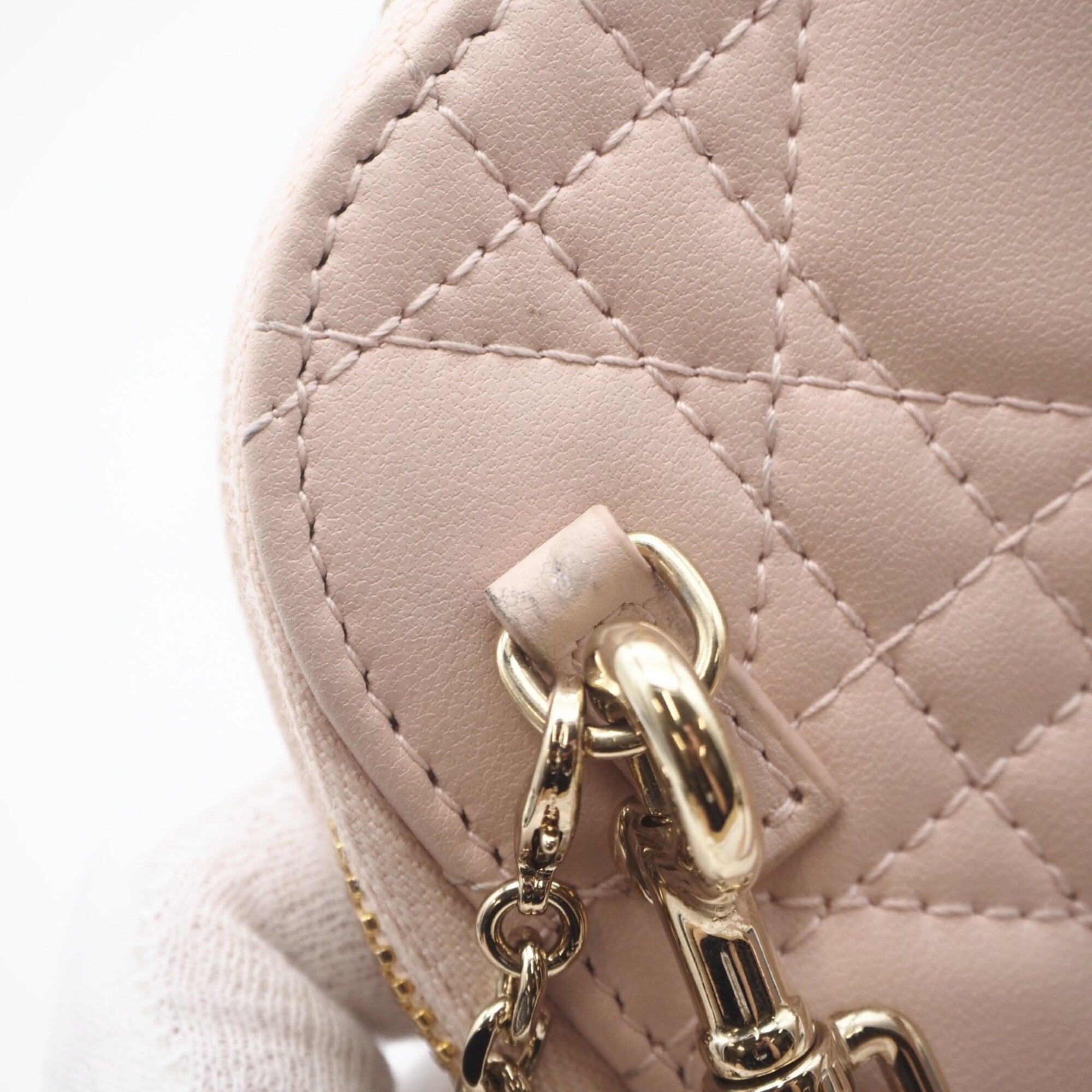 Christian Dior Lady Dior Pink Beige Leather Shoulder Bag (Pre-Owned)