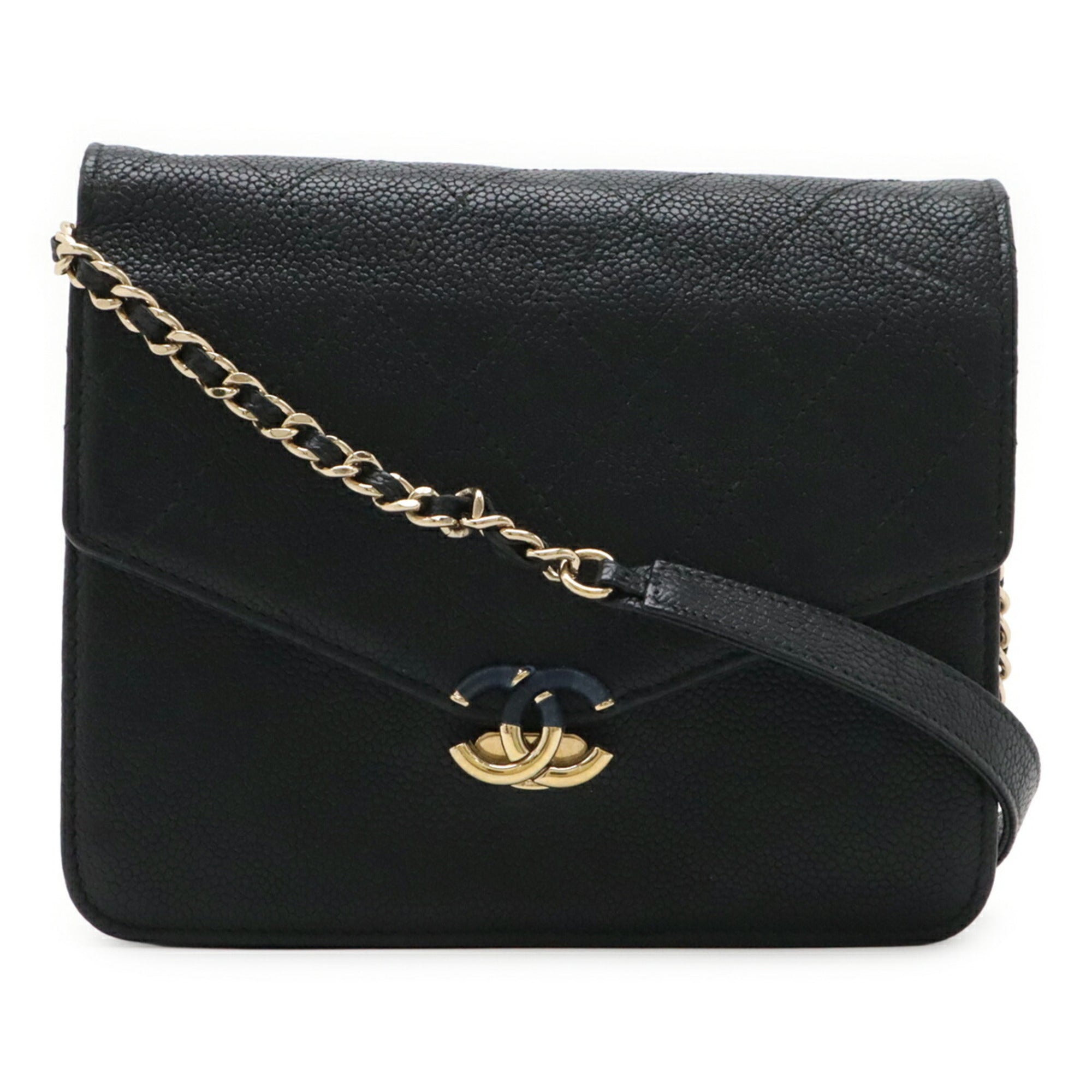Chanel Matelasse Black Grained Calfskin Chain/Shoulder Wallet (Pre-Owned)