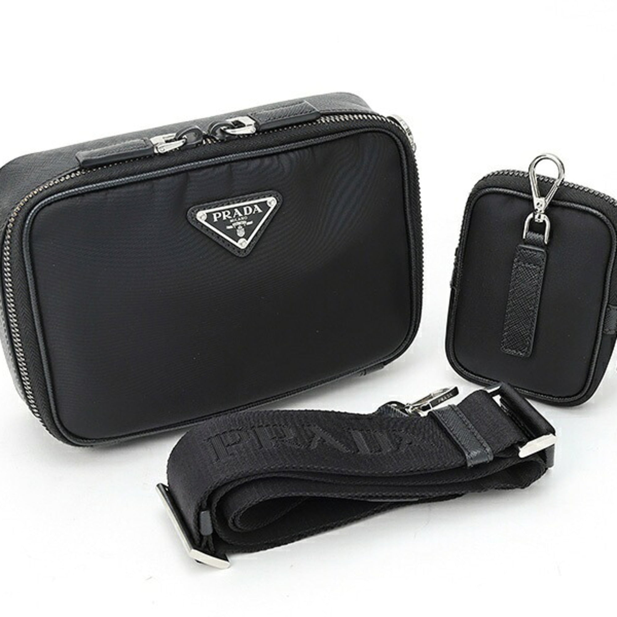 Prada Black Nylon Leather Pouch Shoulder Bag (Pre-Owned)