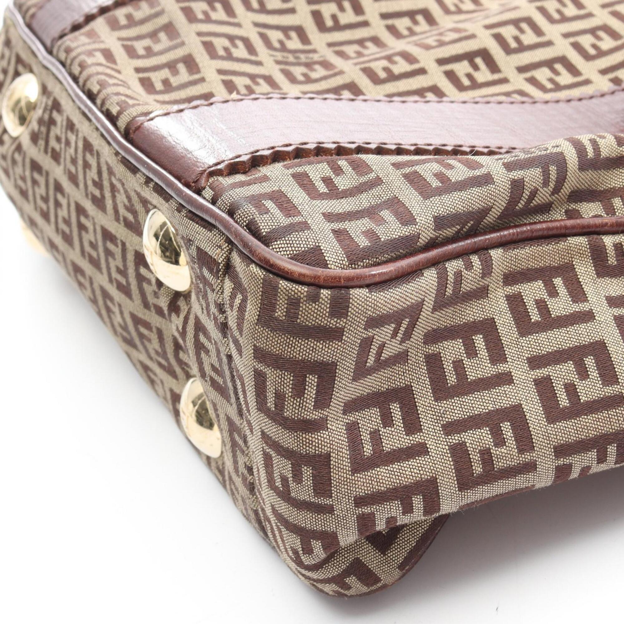 Fendi Beige Brown Canvas Leather Handbag Tote Bag (Pre-Owned)