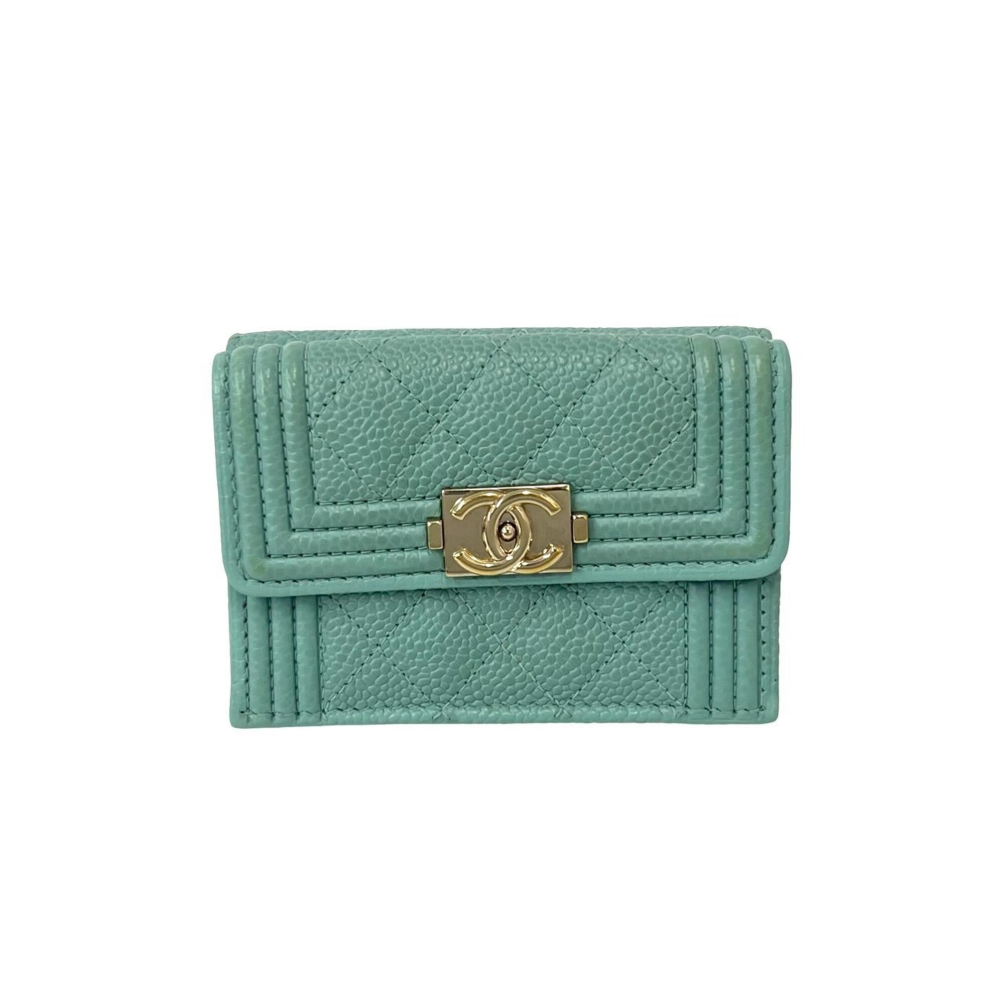 Chanel Blue Grained Calfskin Wallet (Tri-Fold) (Pre-Owned)