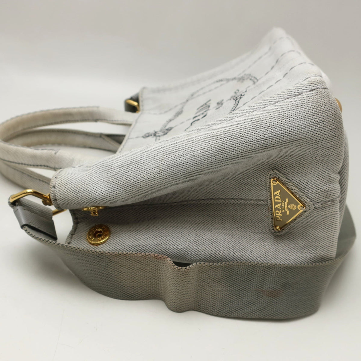 Prada Canapa Gold Cotton Canvas Handbag (Pre-Owned)