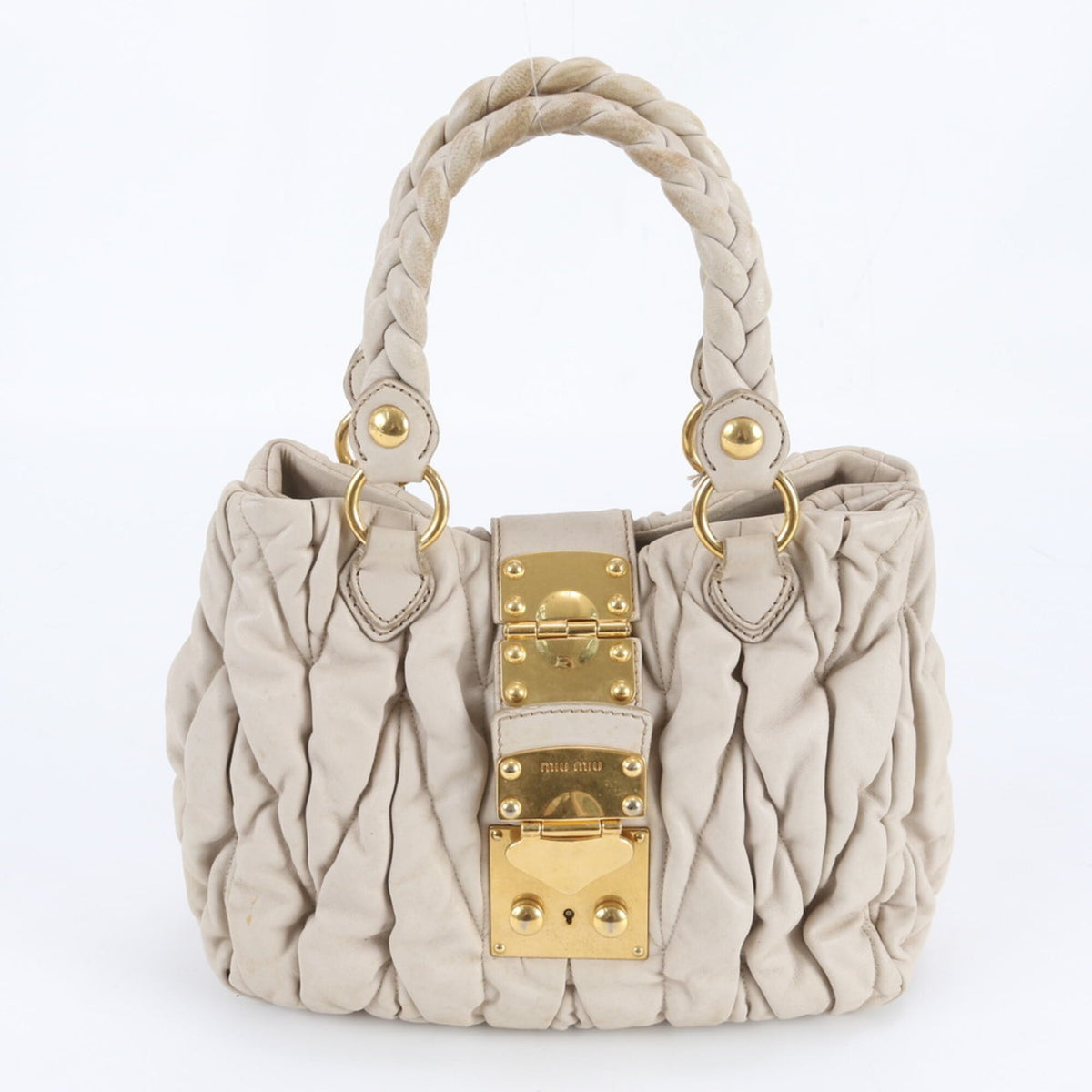 Miu Miu Beige Leather Handbag Tote Bag (Pre-Owned)