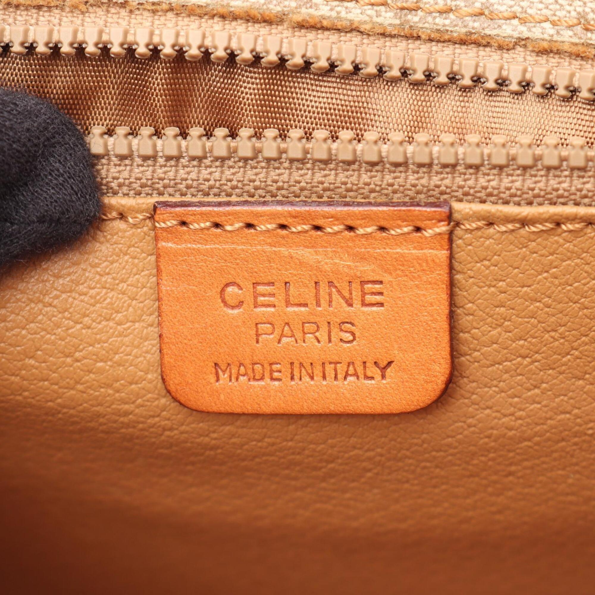 Celine Beige Brown Coated Canvas Leather Handbag Shoulder Bag (Pre-Owned)