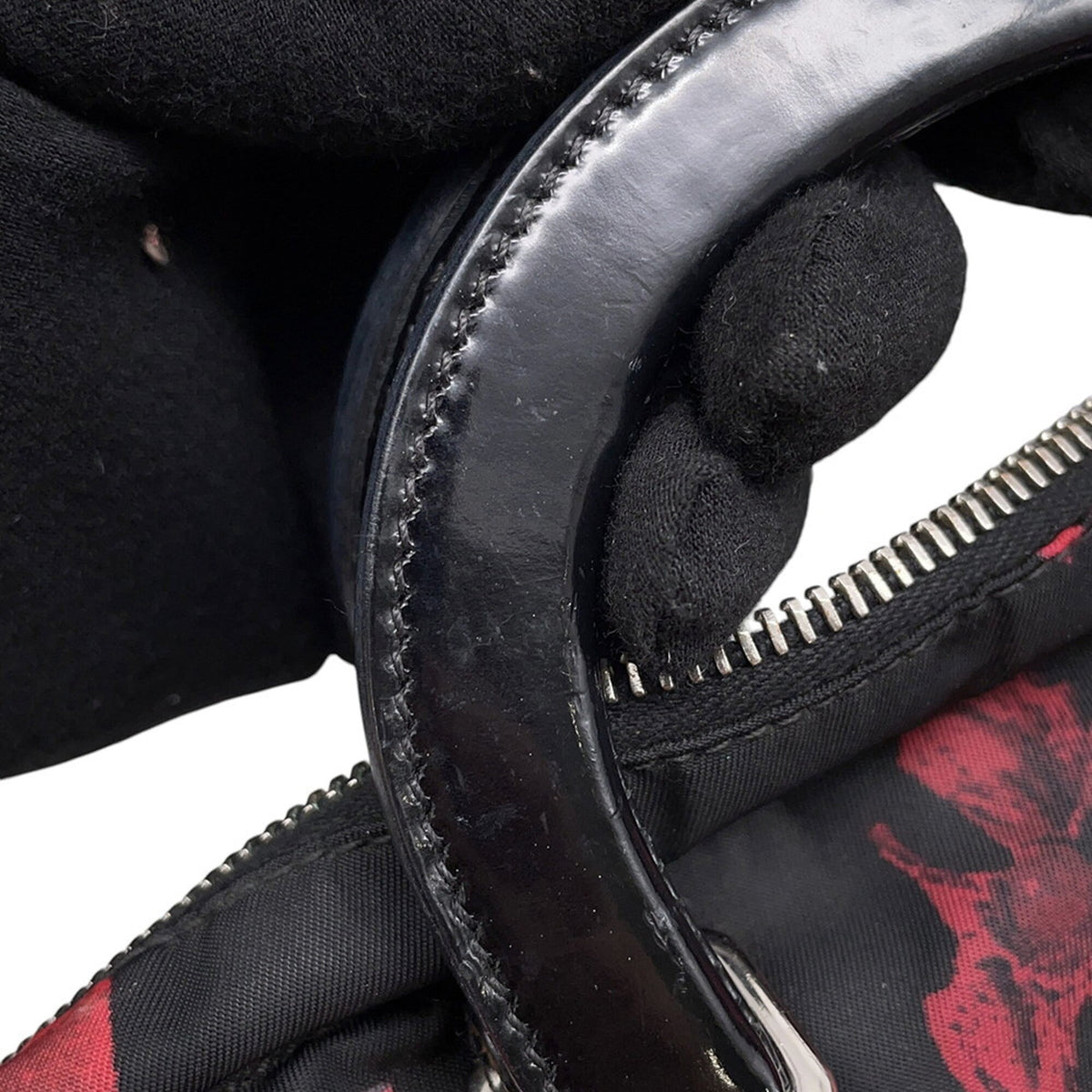 Prada Black Red Color Nylon Leather Handbag (Pre-Owned)