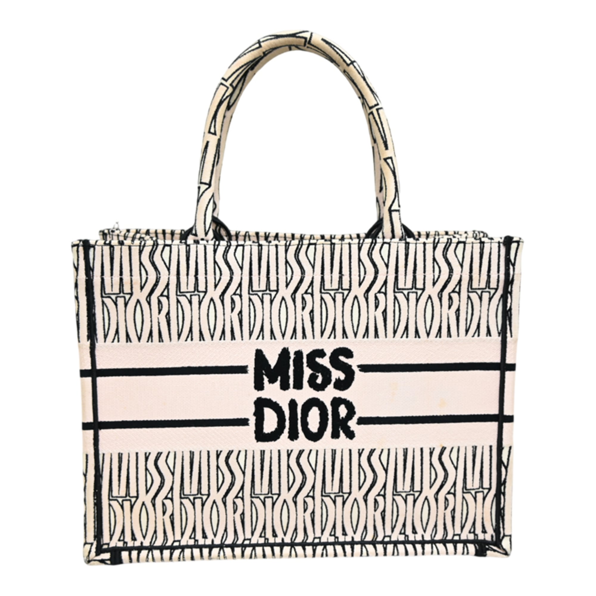 Christian Dior Beige Black Canvas Tote Bag (Pre-Owned)