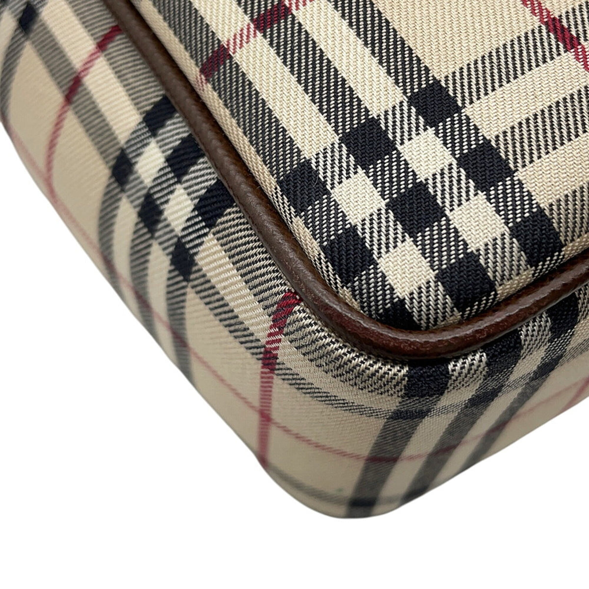Burberry Beige Black Red Color Canvas Leather Shoulder Bag (Pre-Owned)