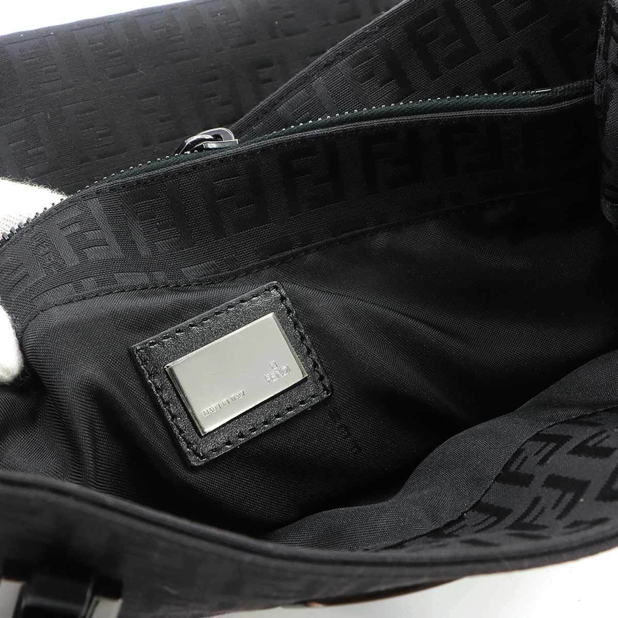 Fendi Zucchino Black Canvas Leather Handbag Tote Bag (Pre-Owned)