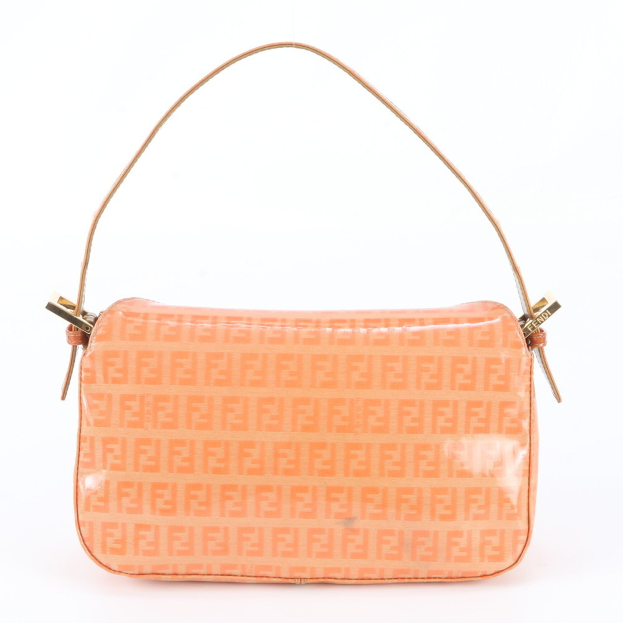 Fendi Orange Leather Coated Canvas Handbag Shoulder Bag (Pre-Owned)