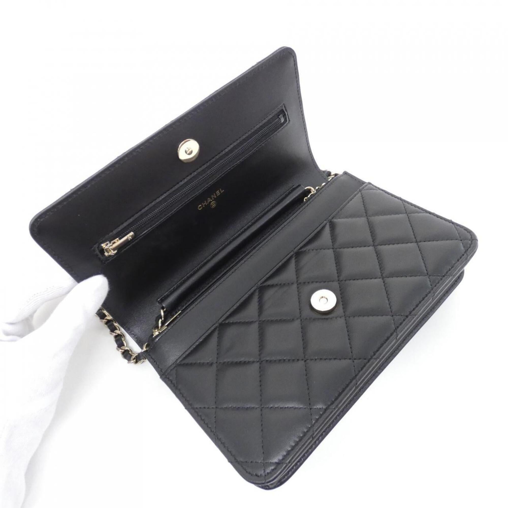 Chanel Black Leather Chain/Shoulder Wallet (Pre-Owned)