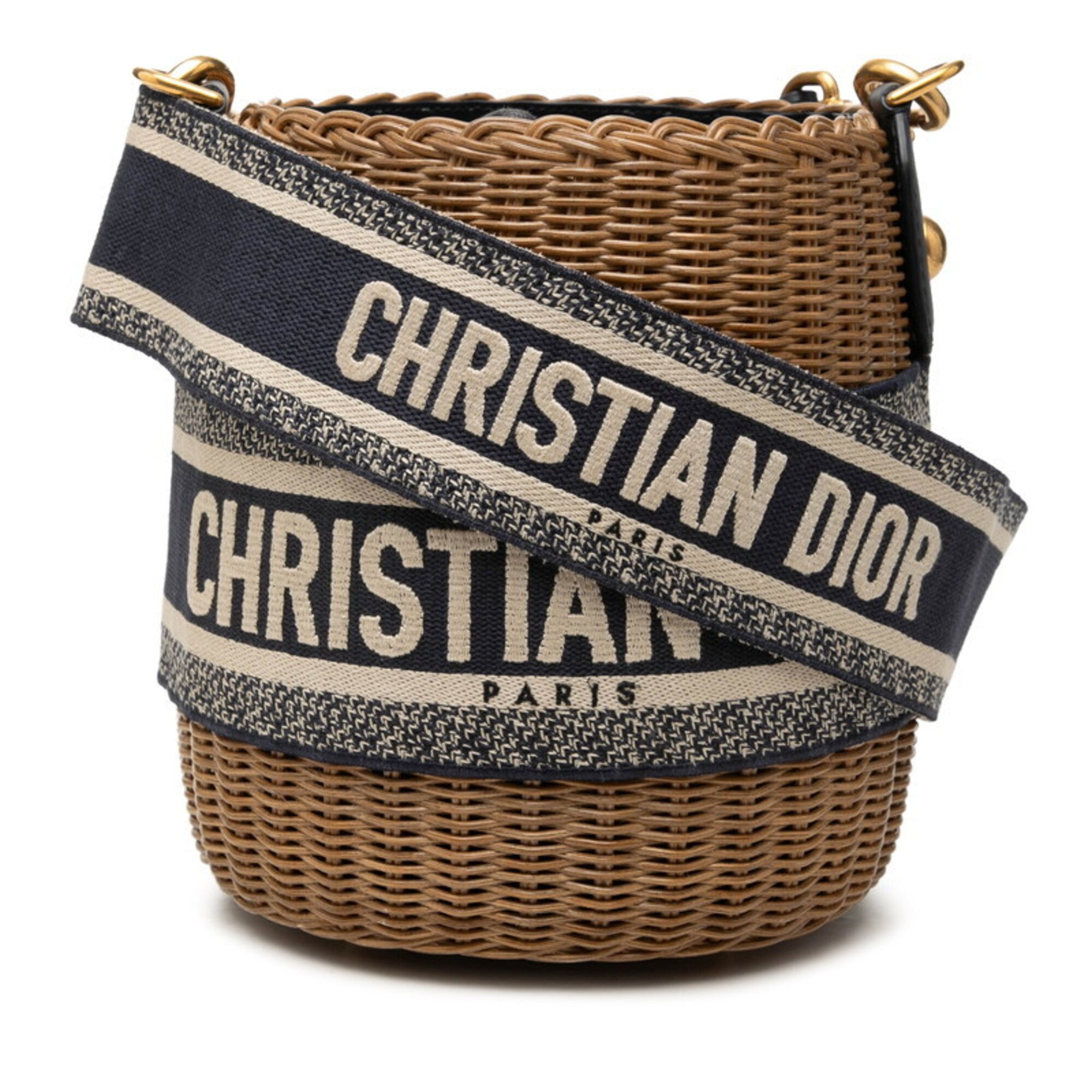 Christian Dior Beige Navy Canvas Leather Shoulder Bag (Pre-Owned)