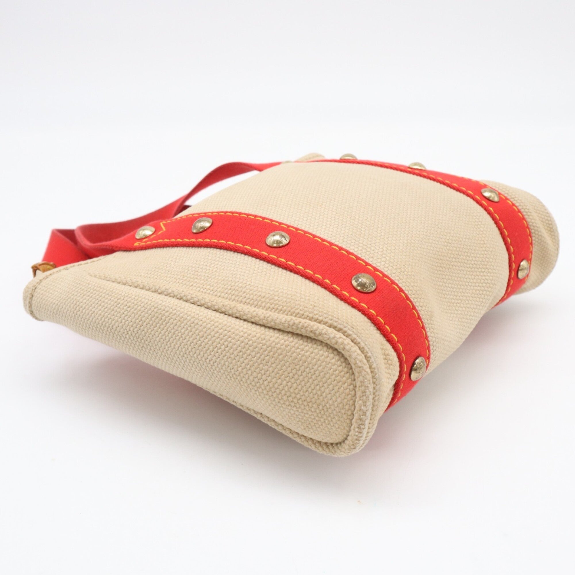 Louis Vuitton Beige Red Color Canvas Handbag (Pre-Owned)