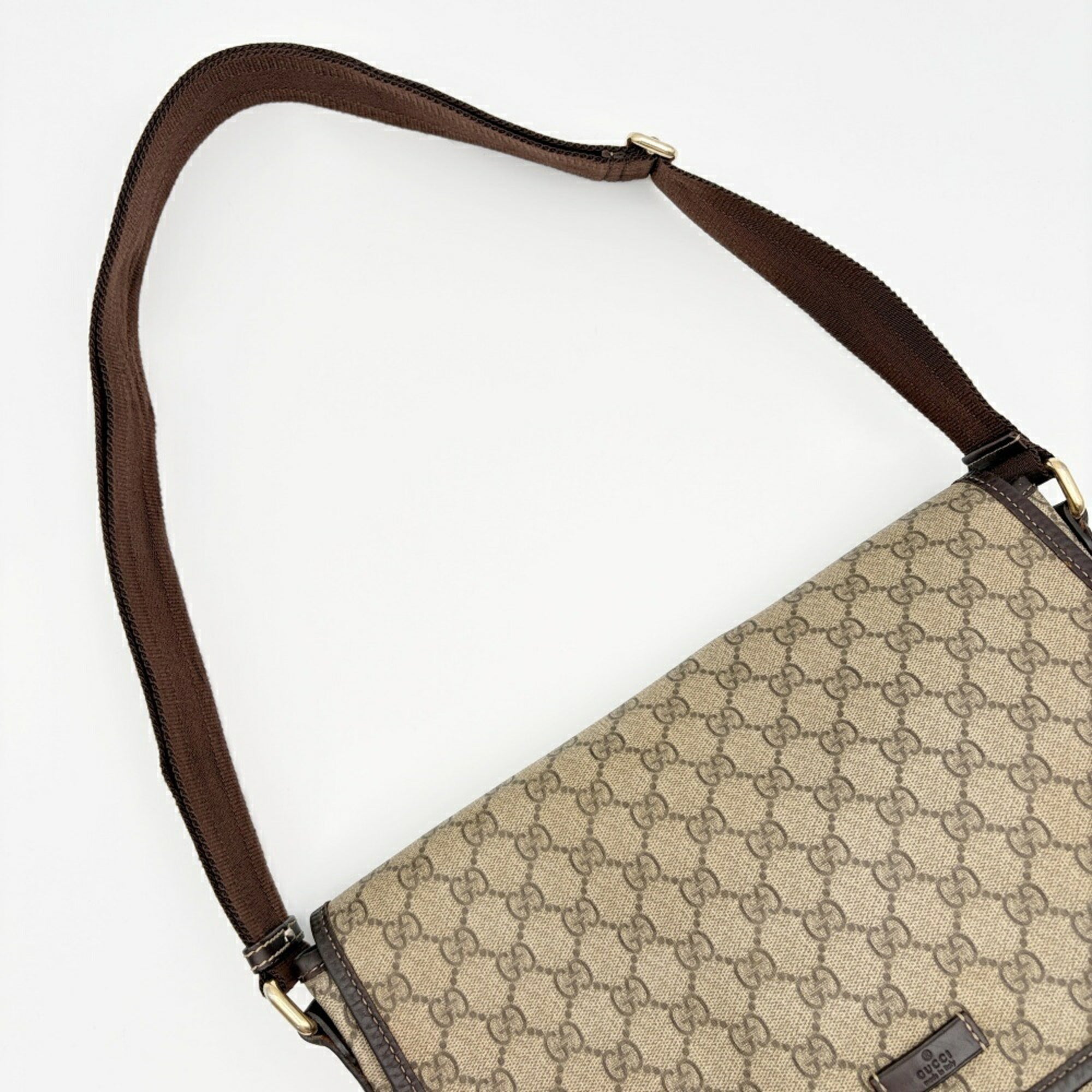 Gucci Beige Brown Gg Supreme Canvas Leather Shoulder Bag (Pre-Owned)