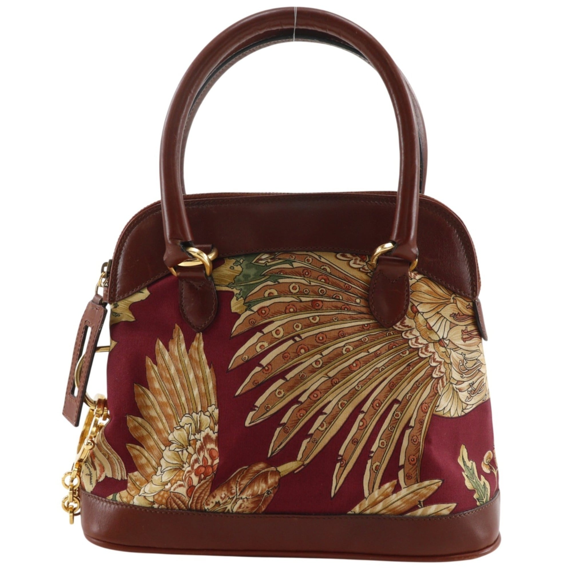 Salvatore Ferragamo Brown Red Brown Red Color Cotton Leather Handbag (Pre-Owned)