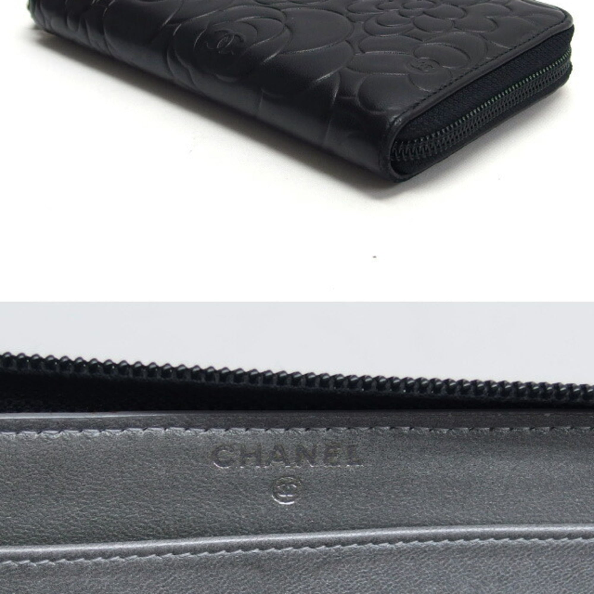 Chanel Black Leather Long Wallet (Bi-Fold) (Pre-Owned)