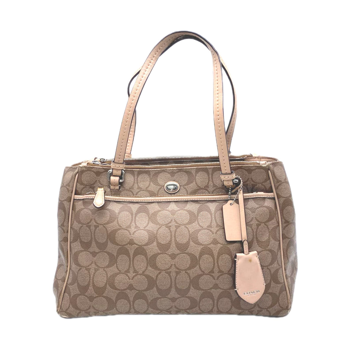 Coach Beige Brown Pink Canvas Handbag Tote Bag (Pre-Owned)