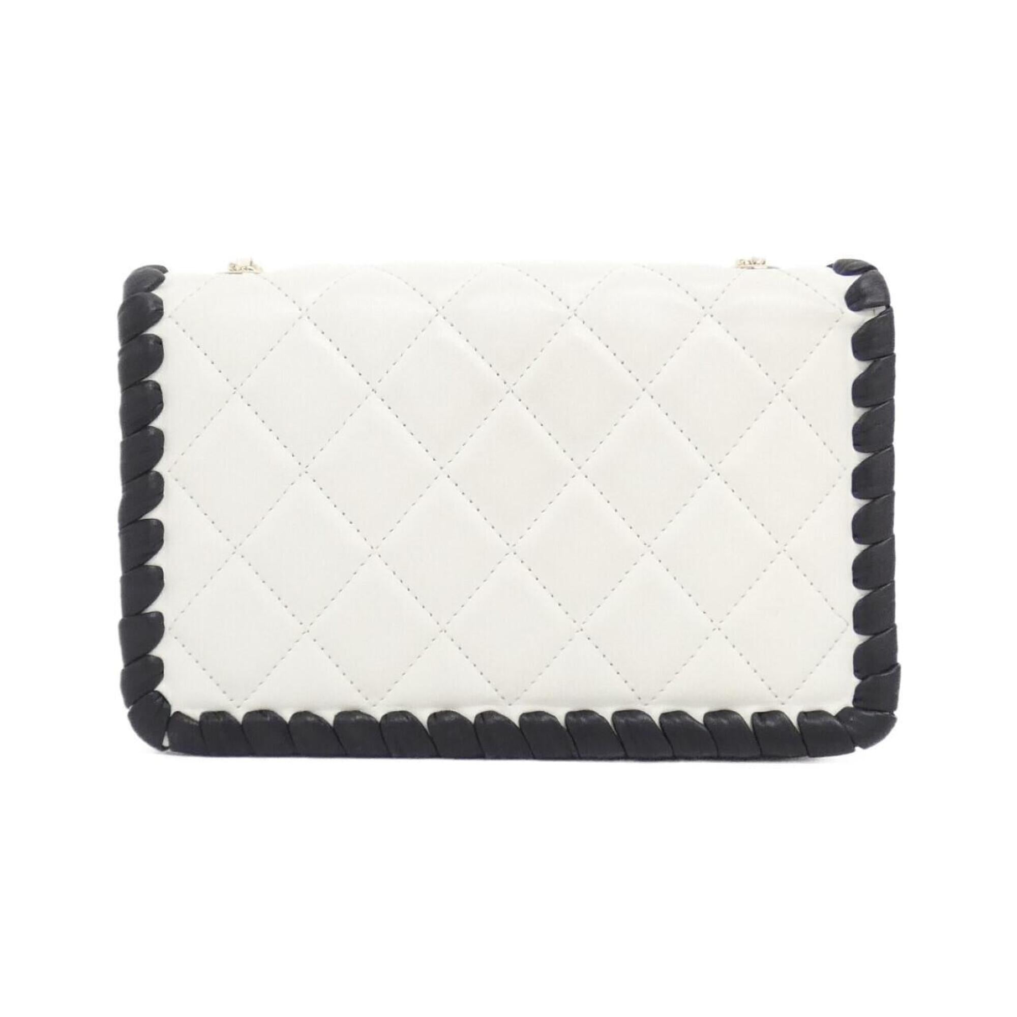 Chanel Black White Leather Chain/Shoulder Wallet (Pre-Owned)