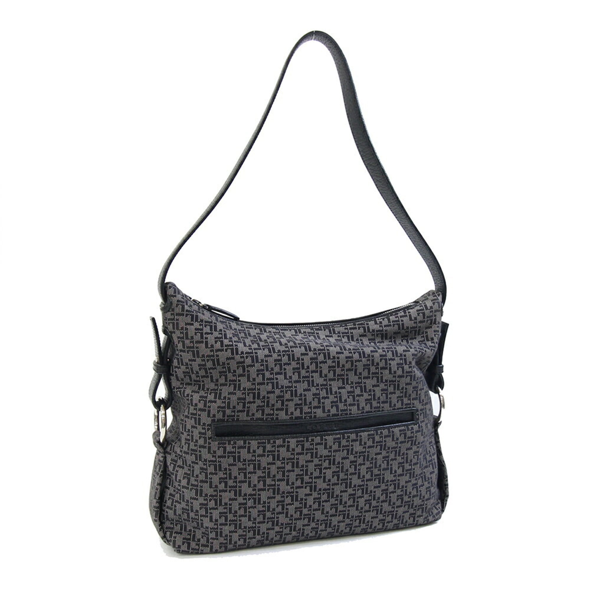 Loewe Black Gray Canvas Leather Handbag Shoulder Bag (Pre-Owned)