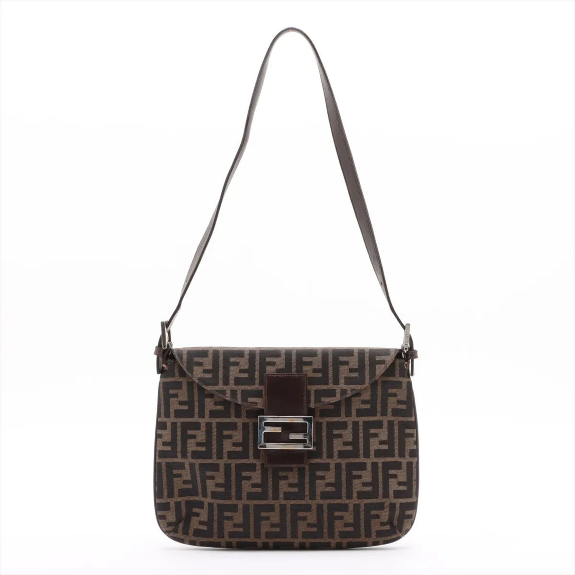 Fendi Brown Leather Canvas Handbag Shoulder Bag (Pre-Owned)