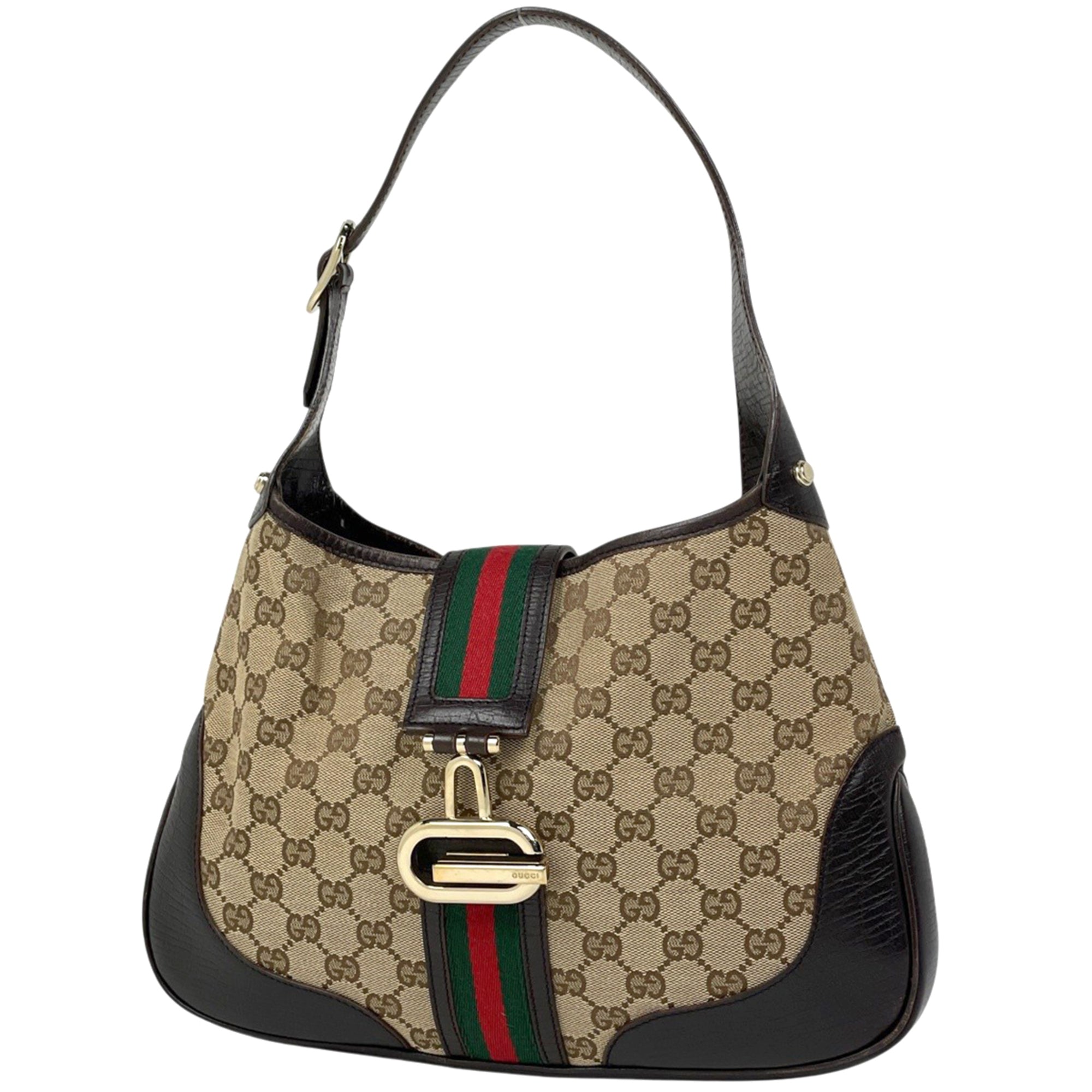 Gucci Sherry Line Brown Gg Canvas Leather Shoulder Bag (Pre-Owned)