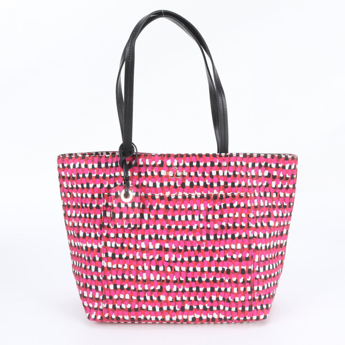 Kate Spade Black Pink White Leather Coated Canvas Handbag Shoulder Bag Tote Bag (Pre-Owned)