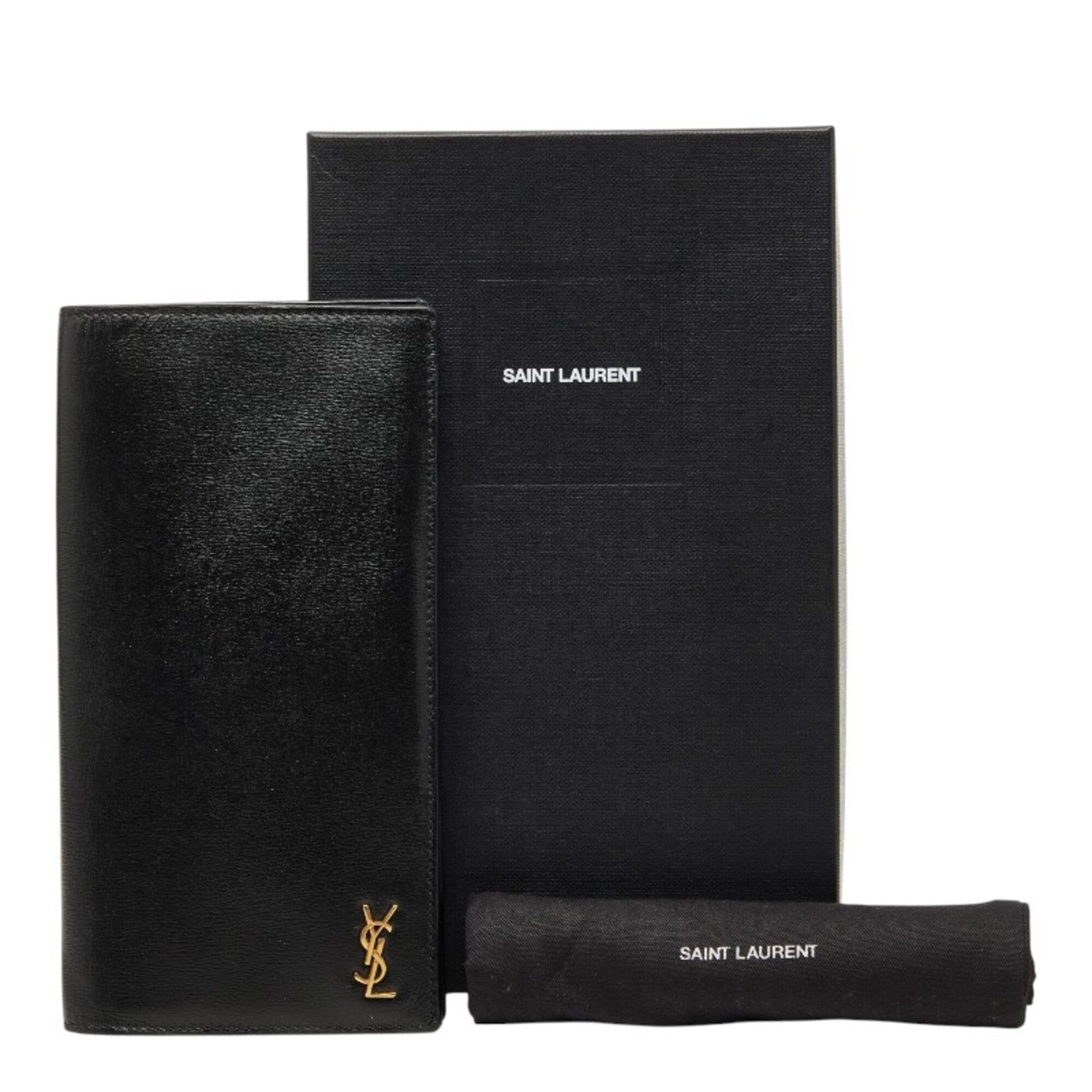 Saint Laurent Black Leather Long Wallet (Bi-Fold) (Pre-Owned)