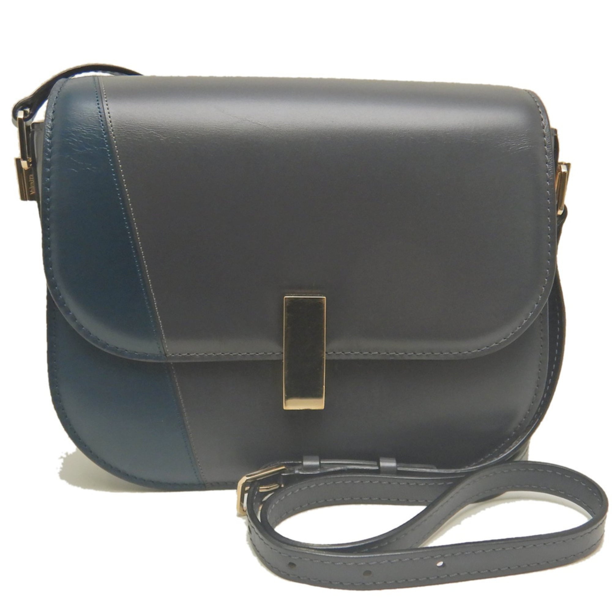 Valextra Gray Navy Leather Shoulder Bag (Pre-Owned)